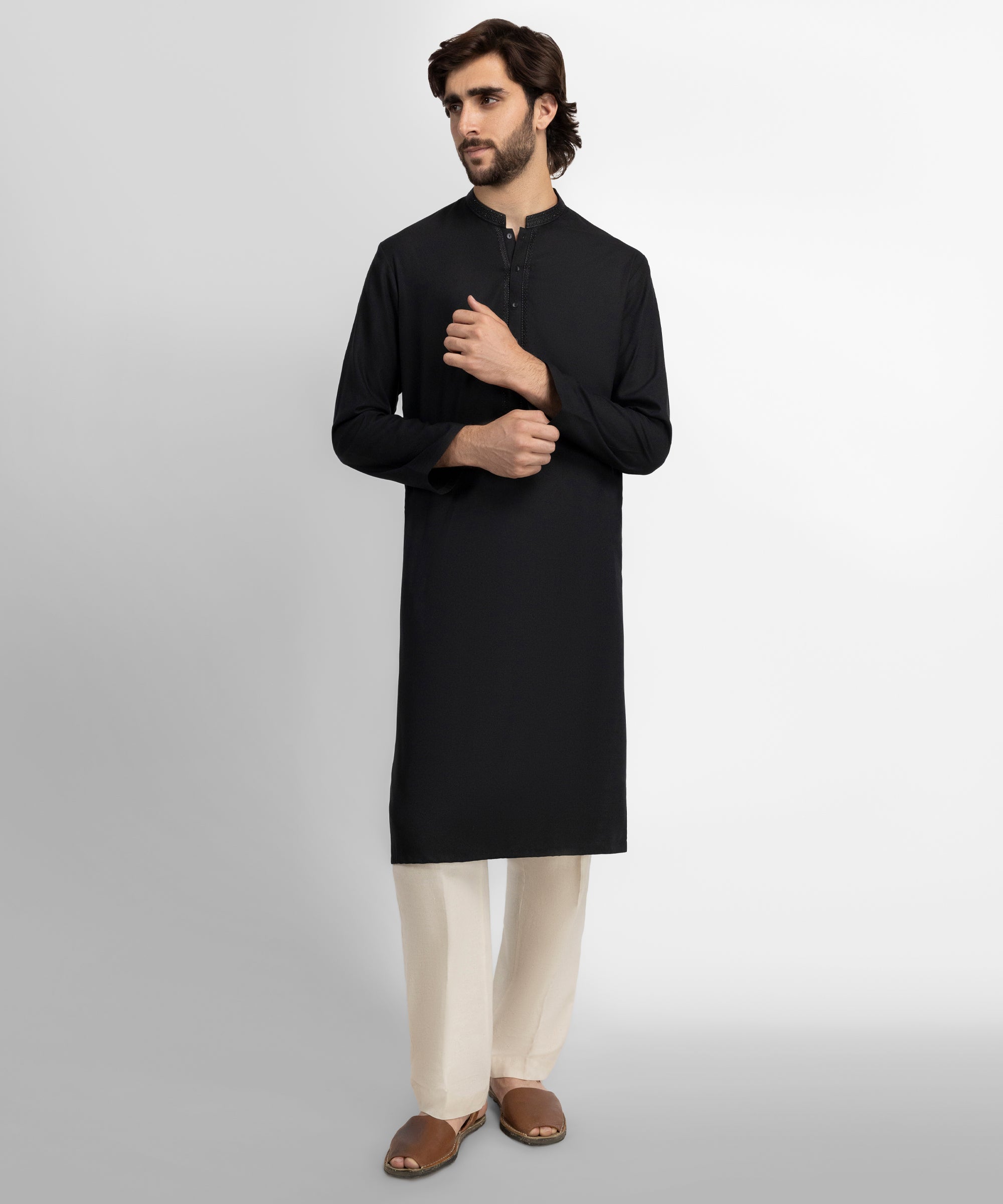 Black Semi-Formal Jacquard Kurta