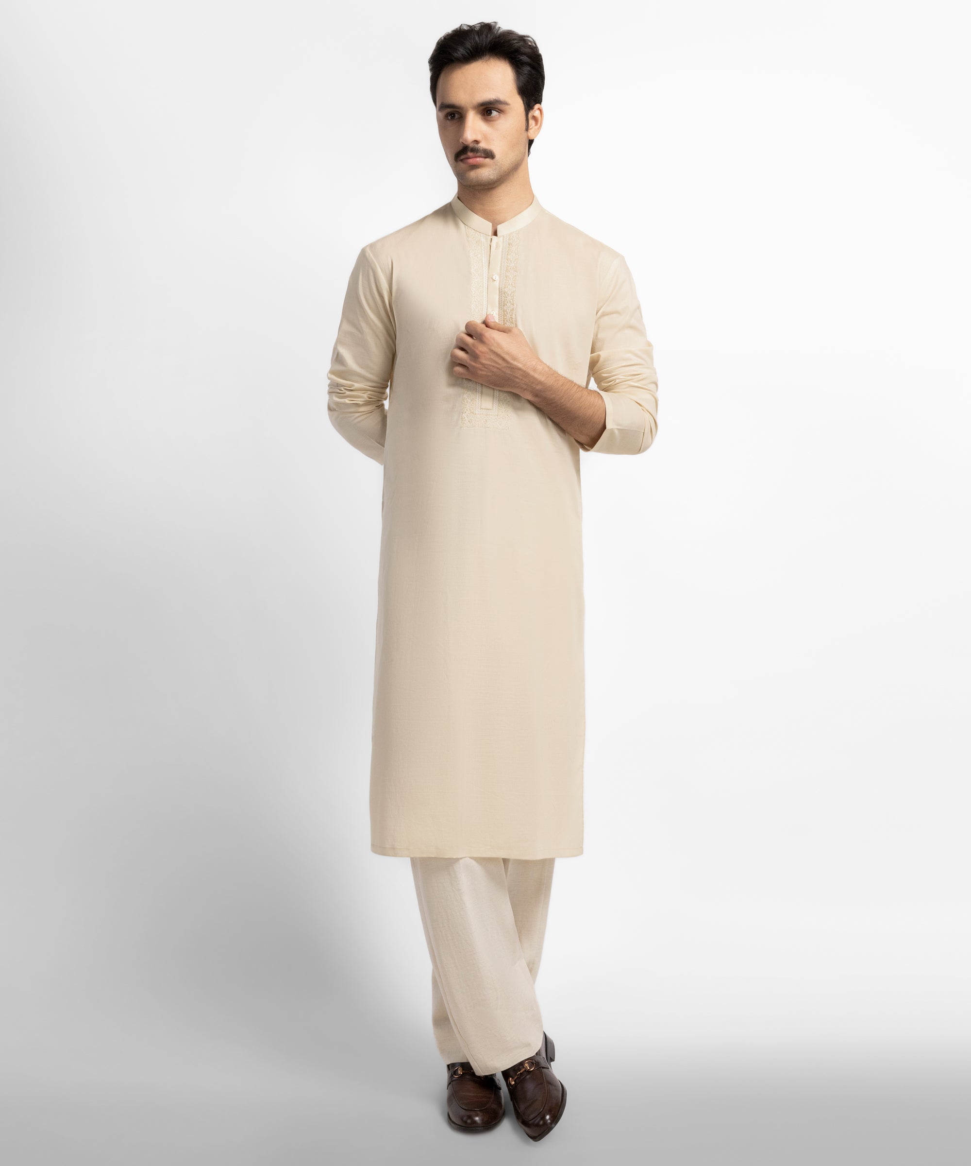 Fawn Cotton Semi-Formal Kurta