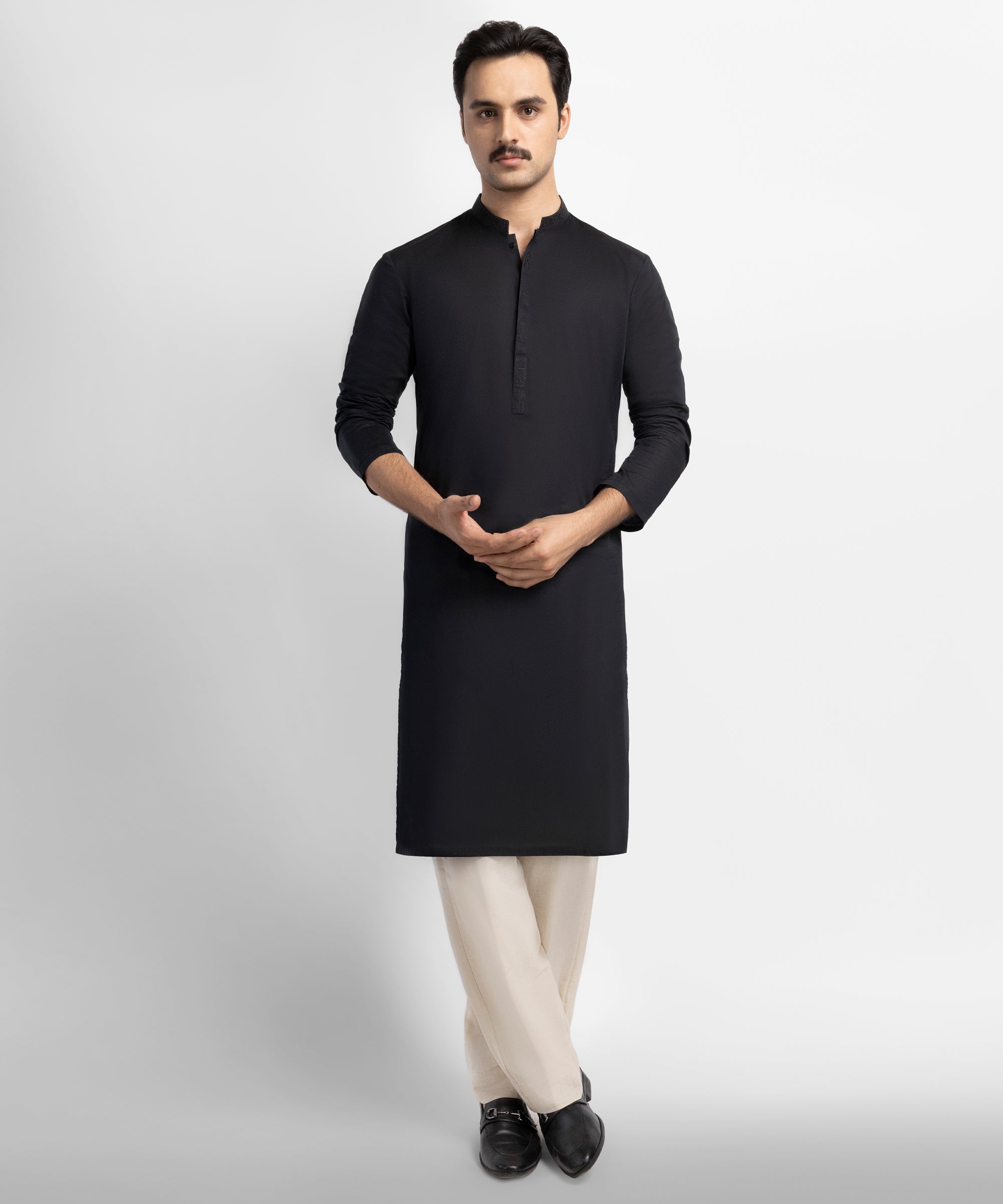 Black Cotton Semi-Formal Kurta