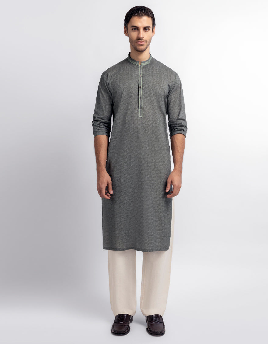 GREEN COTTON SEMI-FORMAL KURTA