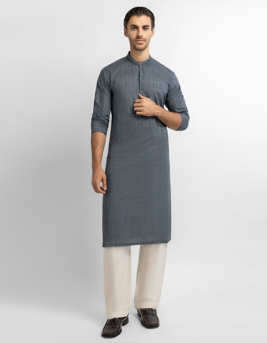 CHARCOAL COTTON SEMI-FORMAL KURTA