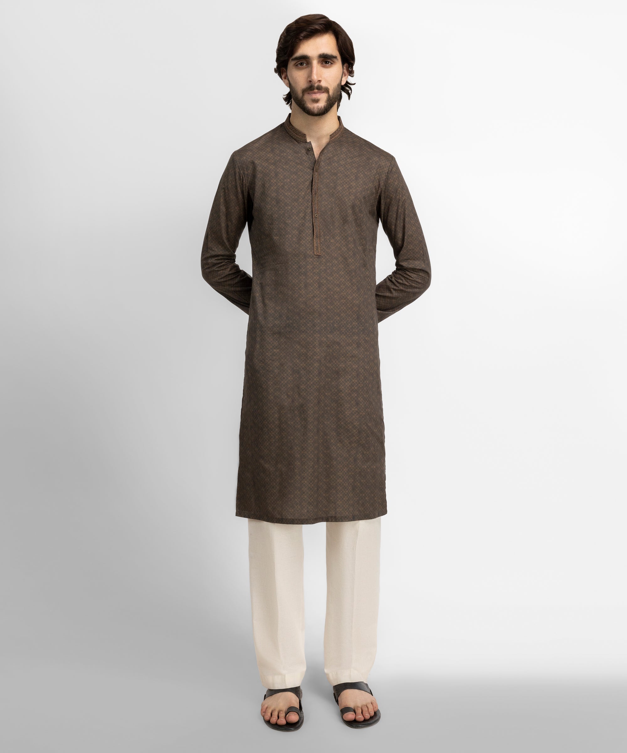 Brown Cotton Semi-Formal Kurta