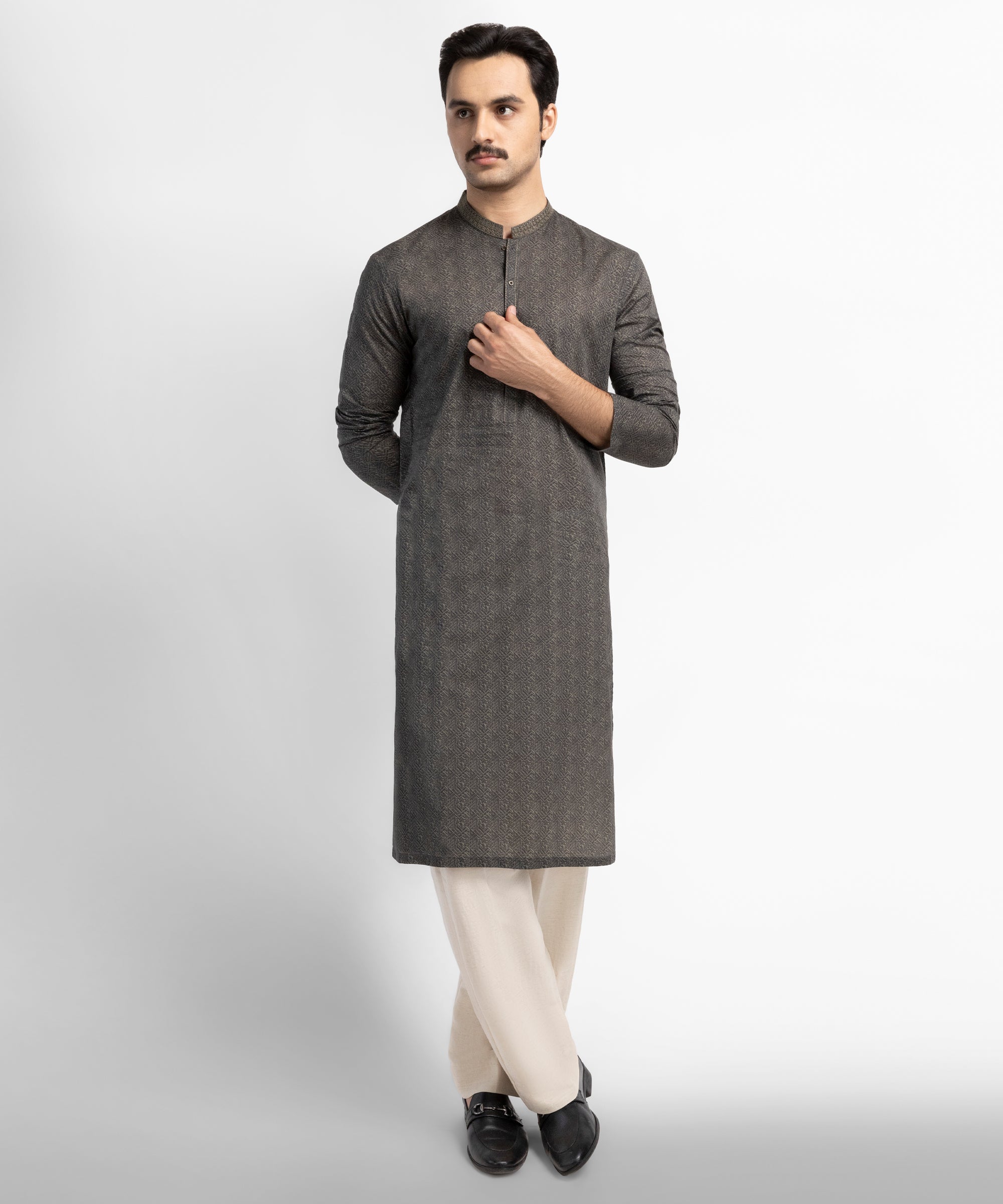 Green Printed Cotton Semi-Formal Kurta