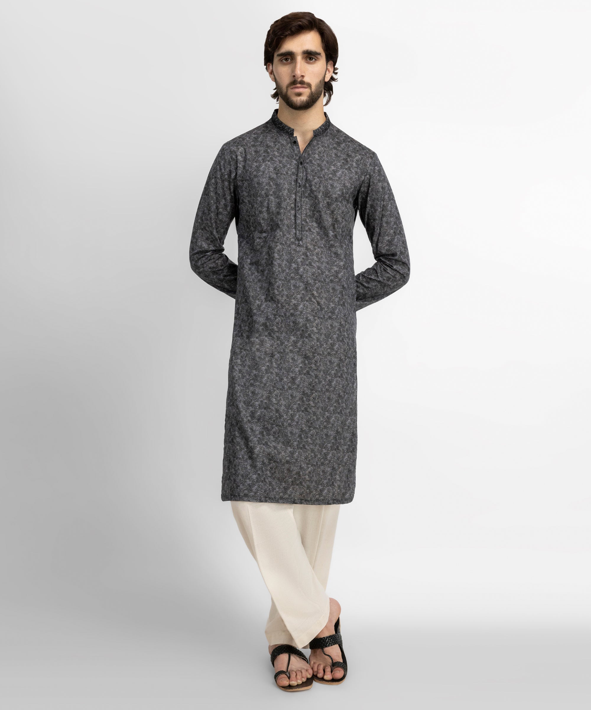 Grey Cotton Semi-Formal Kurta