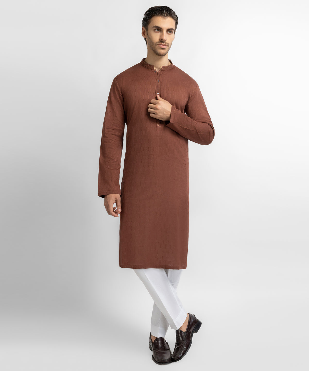 BROWN COTTON SEMI-FORMAL KURTA TROUSERS