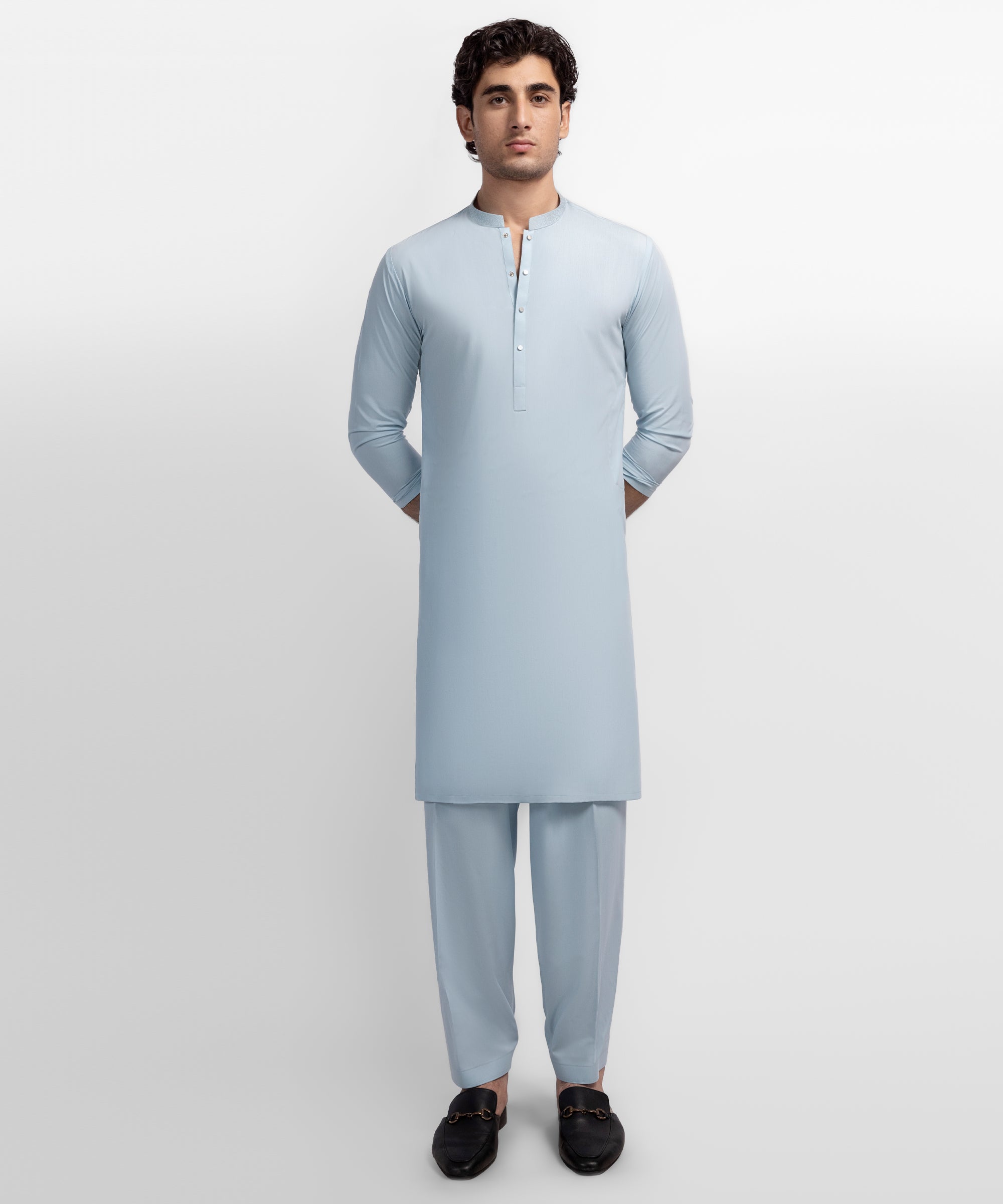 Sky Blue Semi-Formal Kameez Shalwar