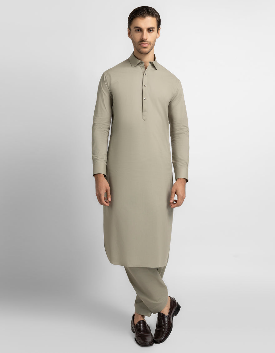 Green Cotton Plain Kameez Shalwar
