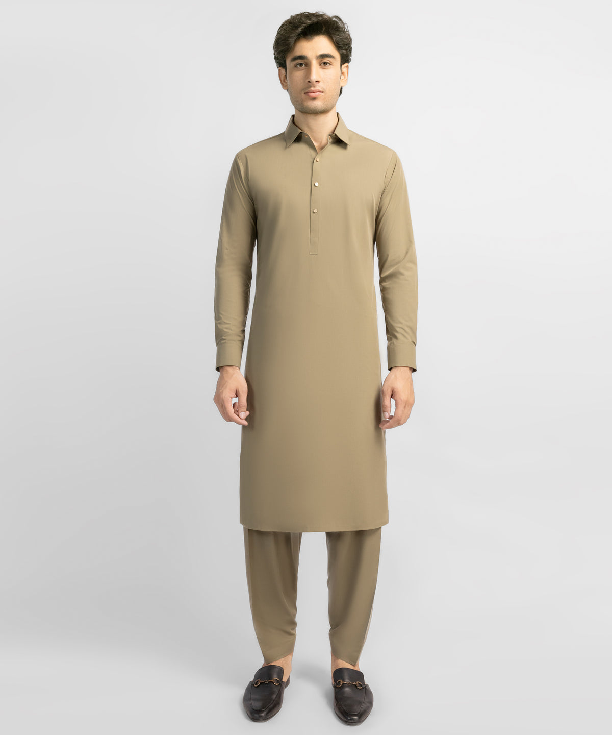 Light Olive Plain Kameez Shalwar