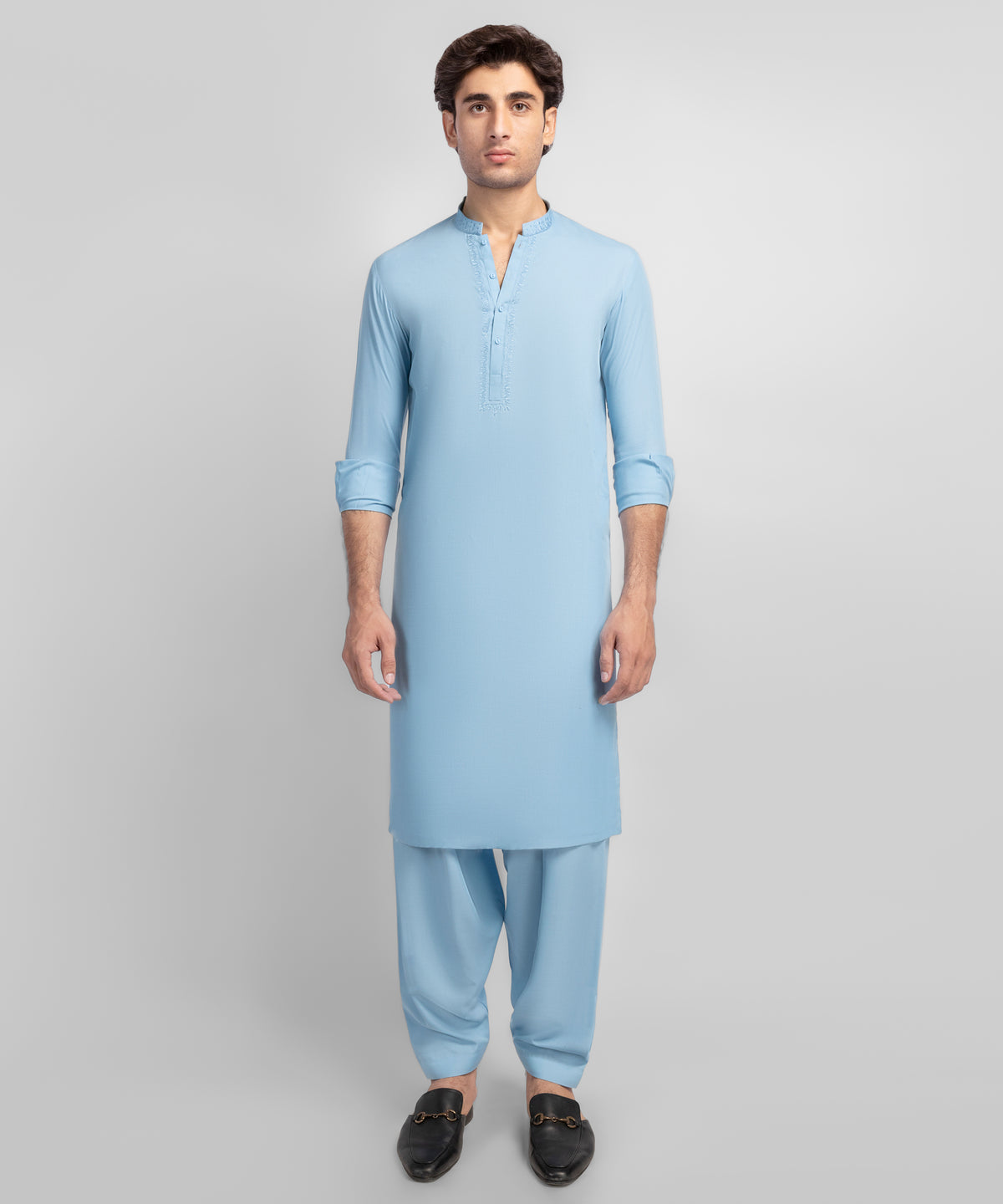 Sky Blue Semi-Formal Kameez Shalwar