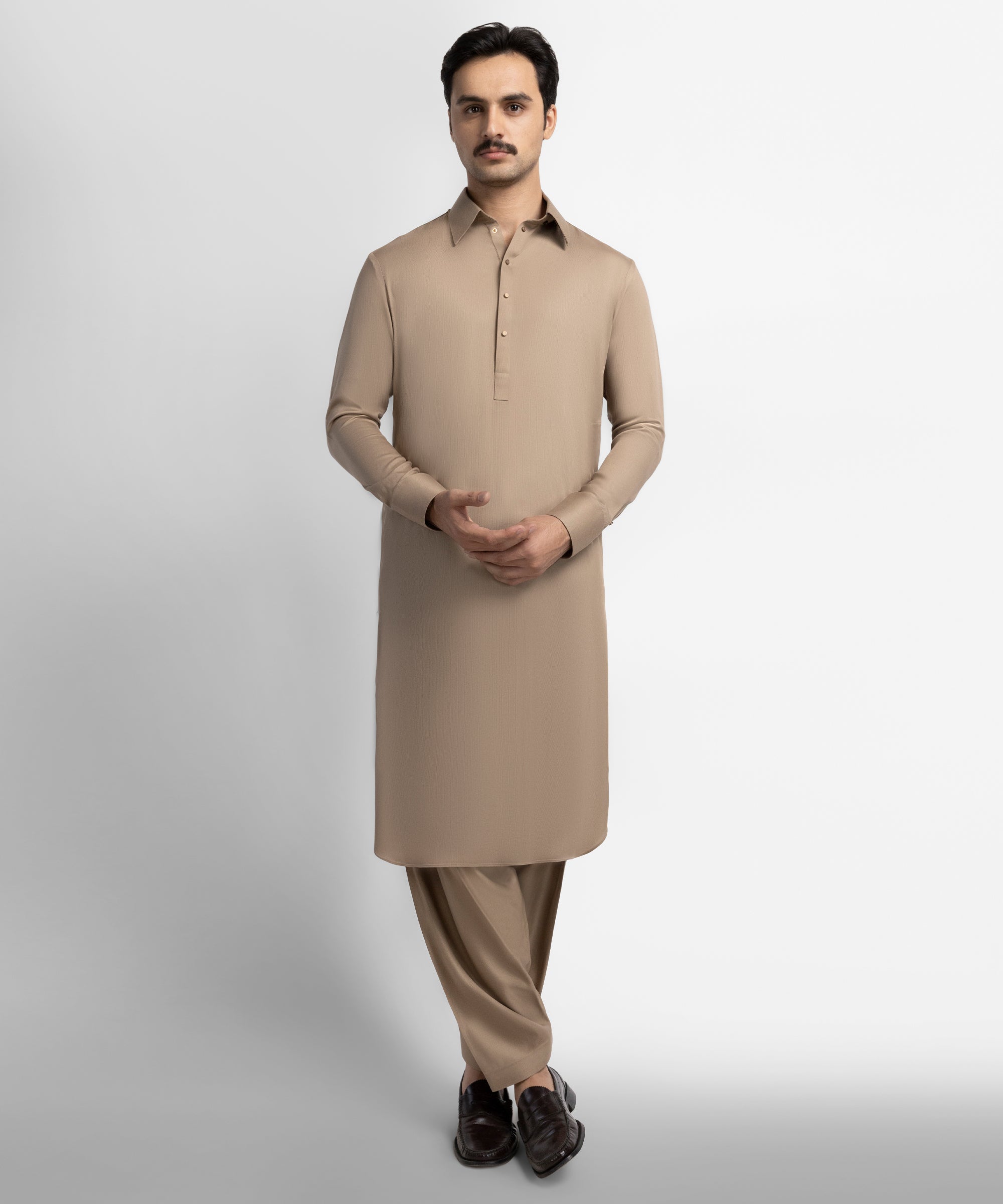 Beige Plain Kameez Shalwar