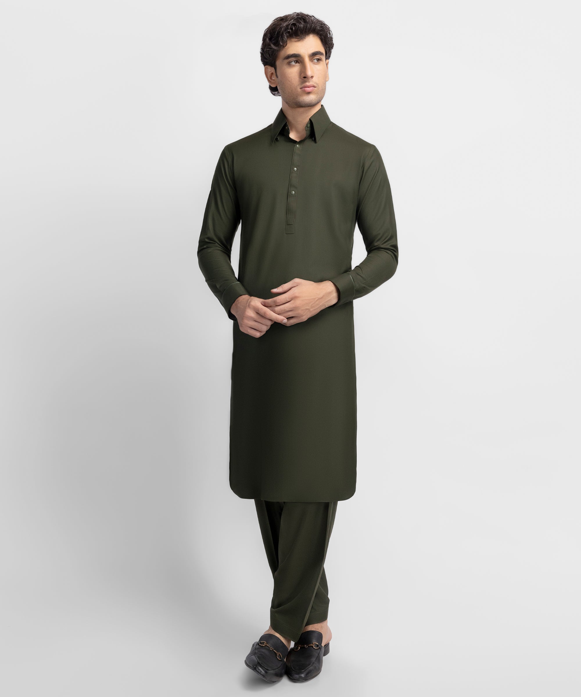 Olive Formal Kameez Shalwar