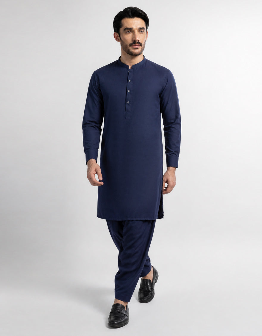 Navy Blue Plain Kameez Shalwar