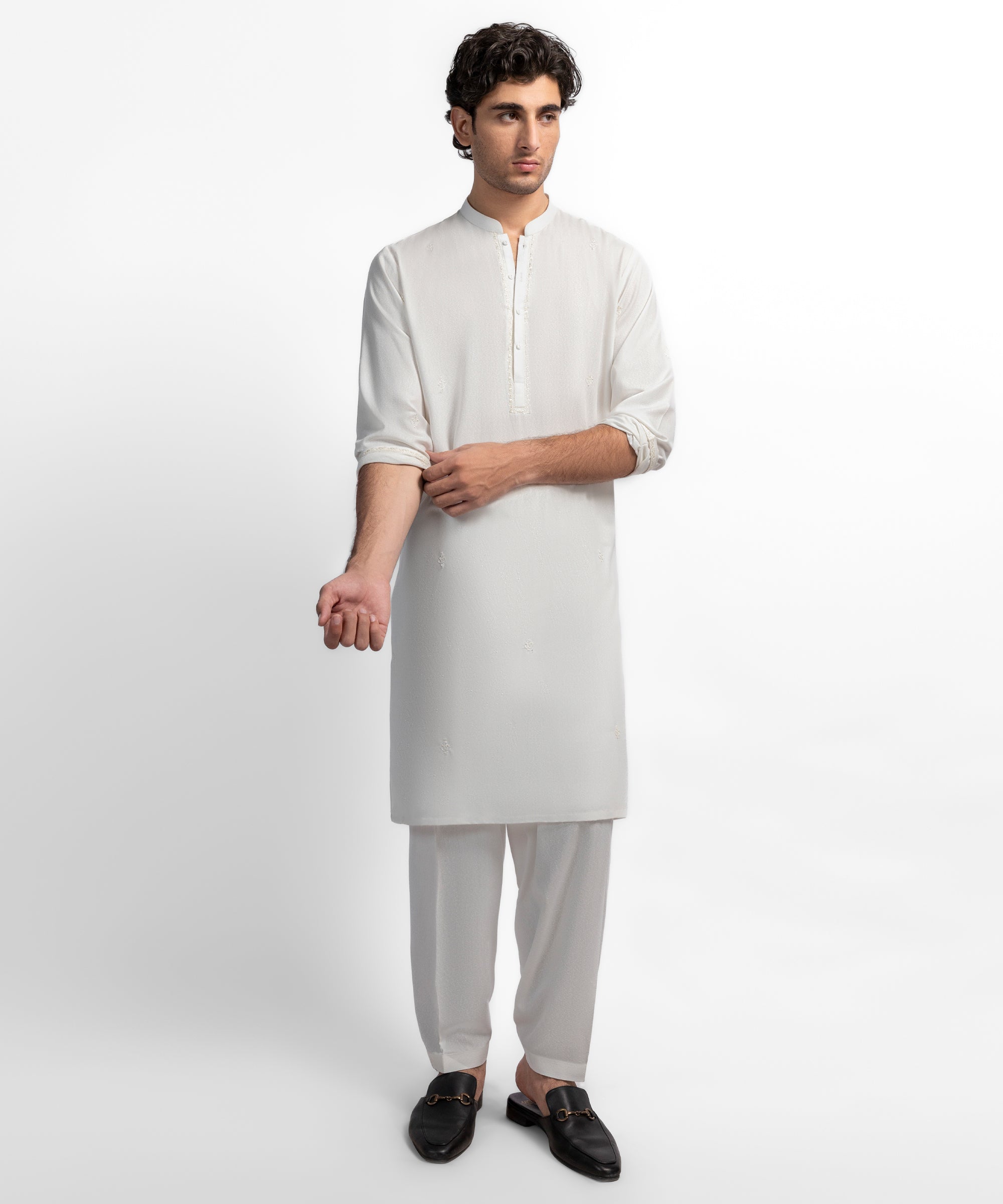 White Semi-Formal Ayudia Cotton Kameez Shalwar