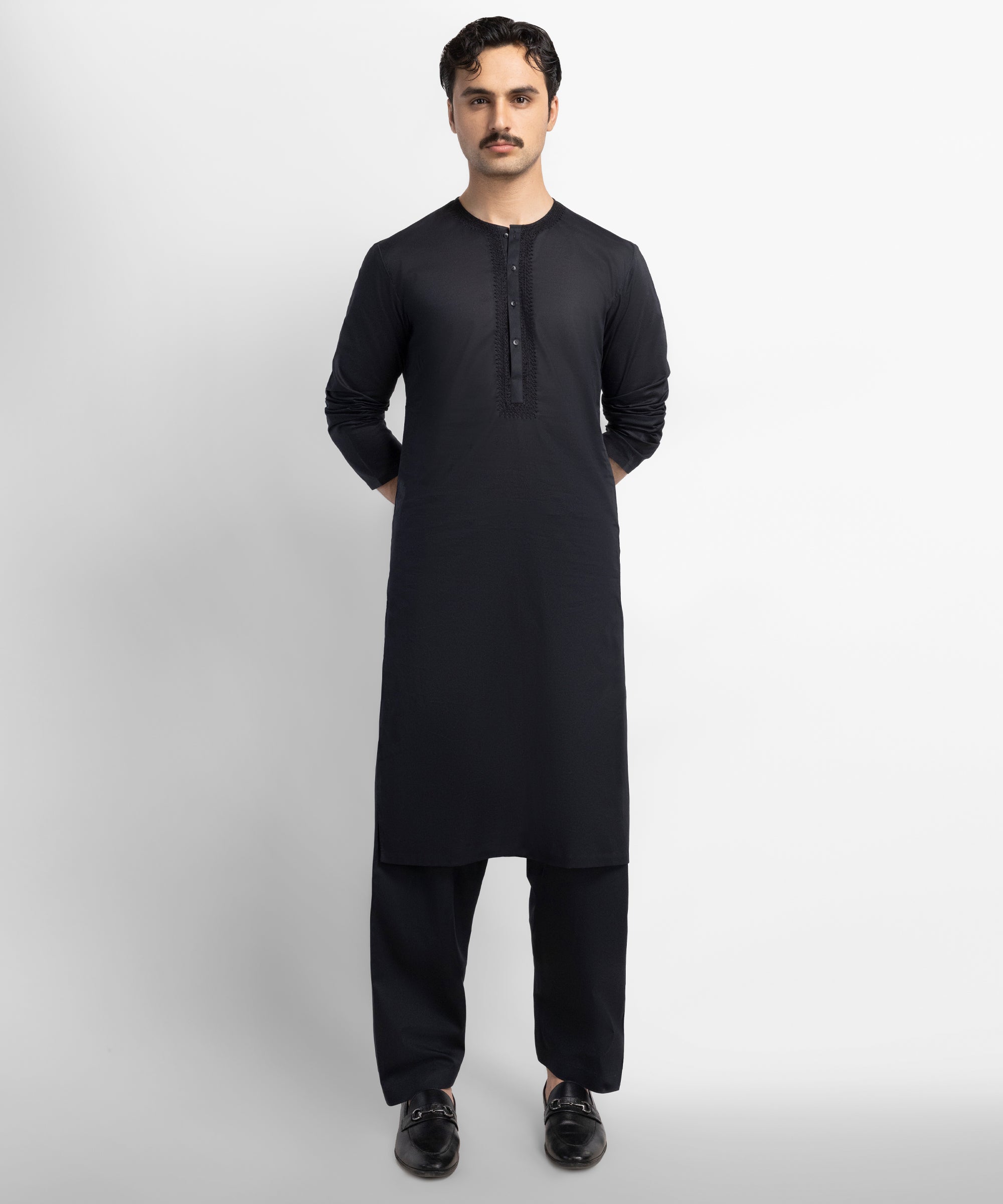 BLACK COTTON SEMI-FORMAL KAMEEZ SHALWAR
