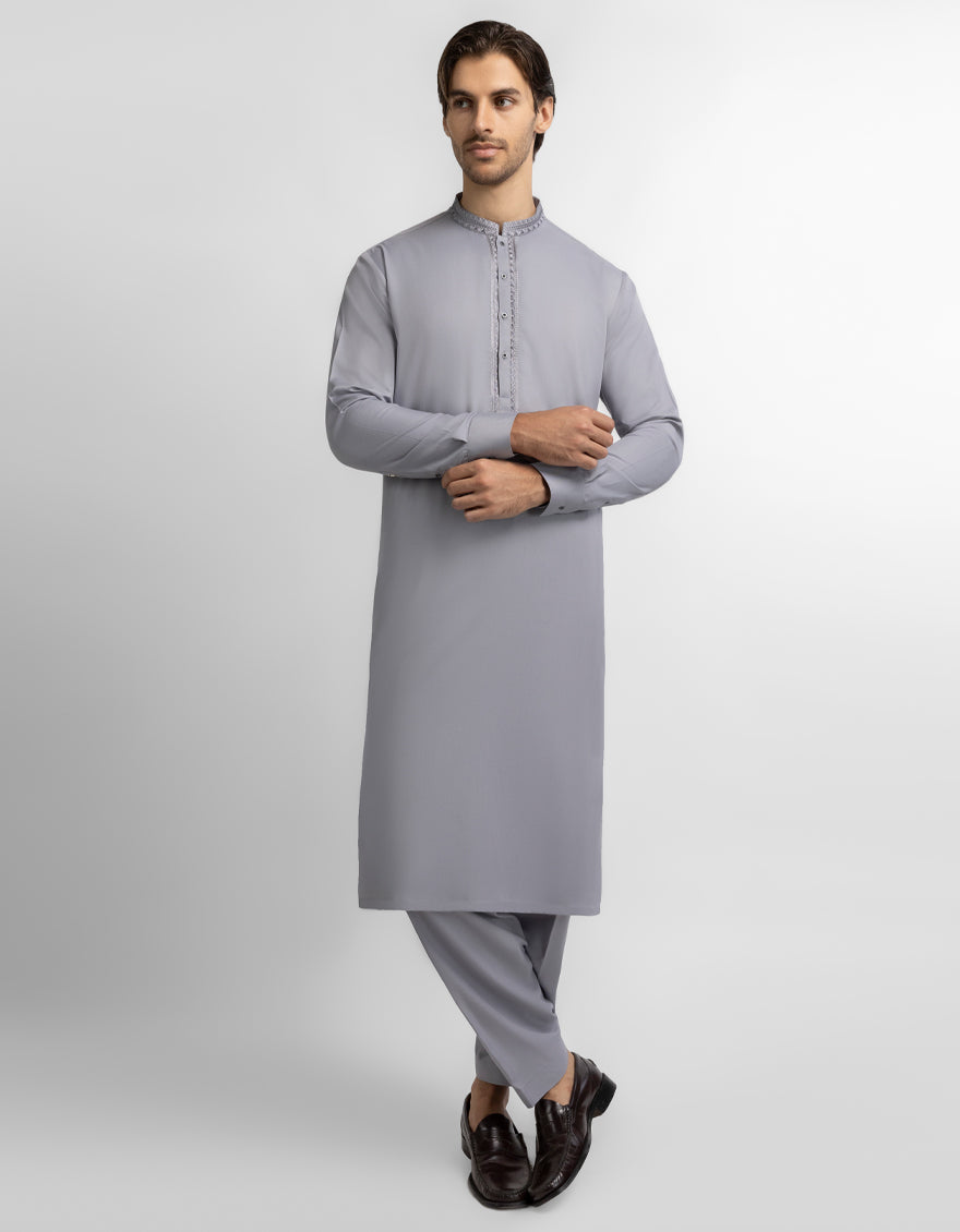 LIGHT GREY SEMI-FORMAL KAMEEZ SHALWAR