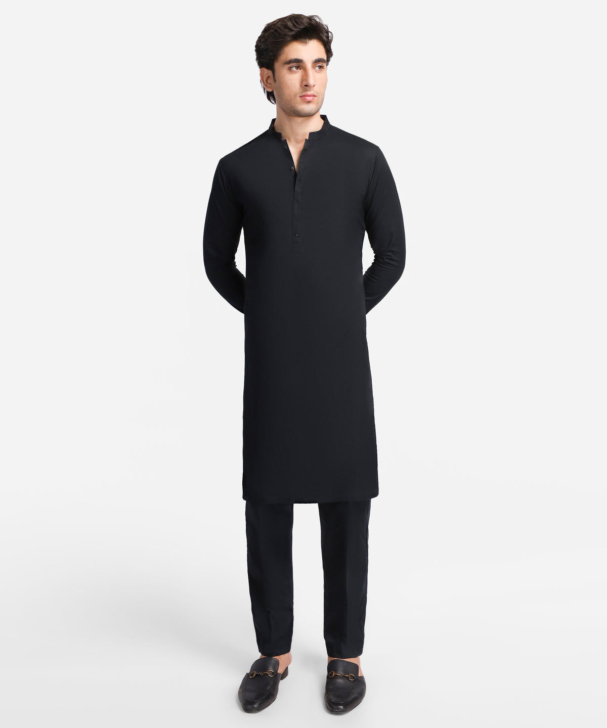 Black Semi-Formal Cotton Kameez Shalwar