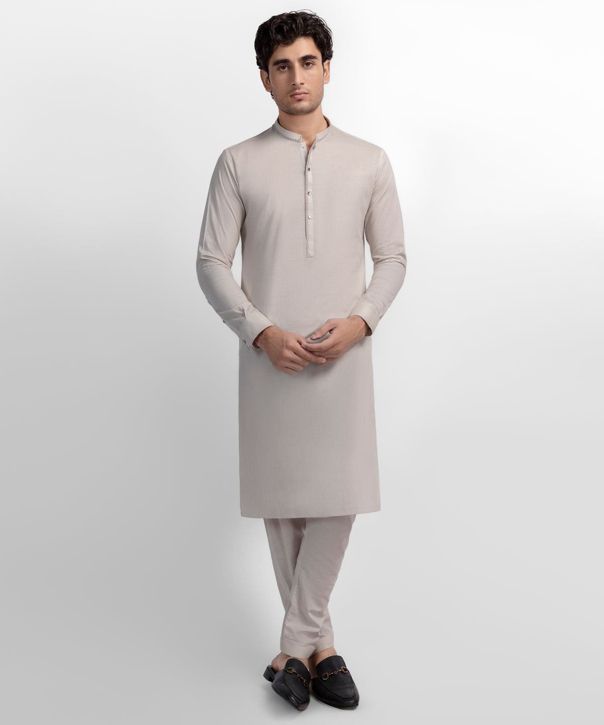 Stone Grey Semi-Formal Cotton Kameez Shalwar