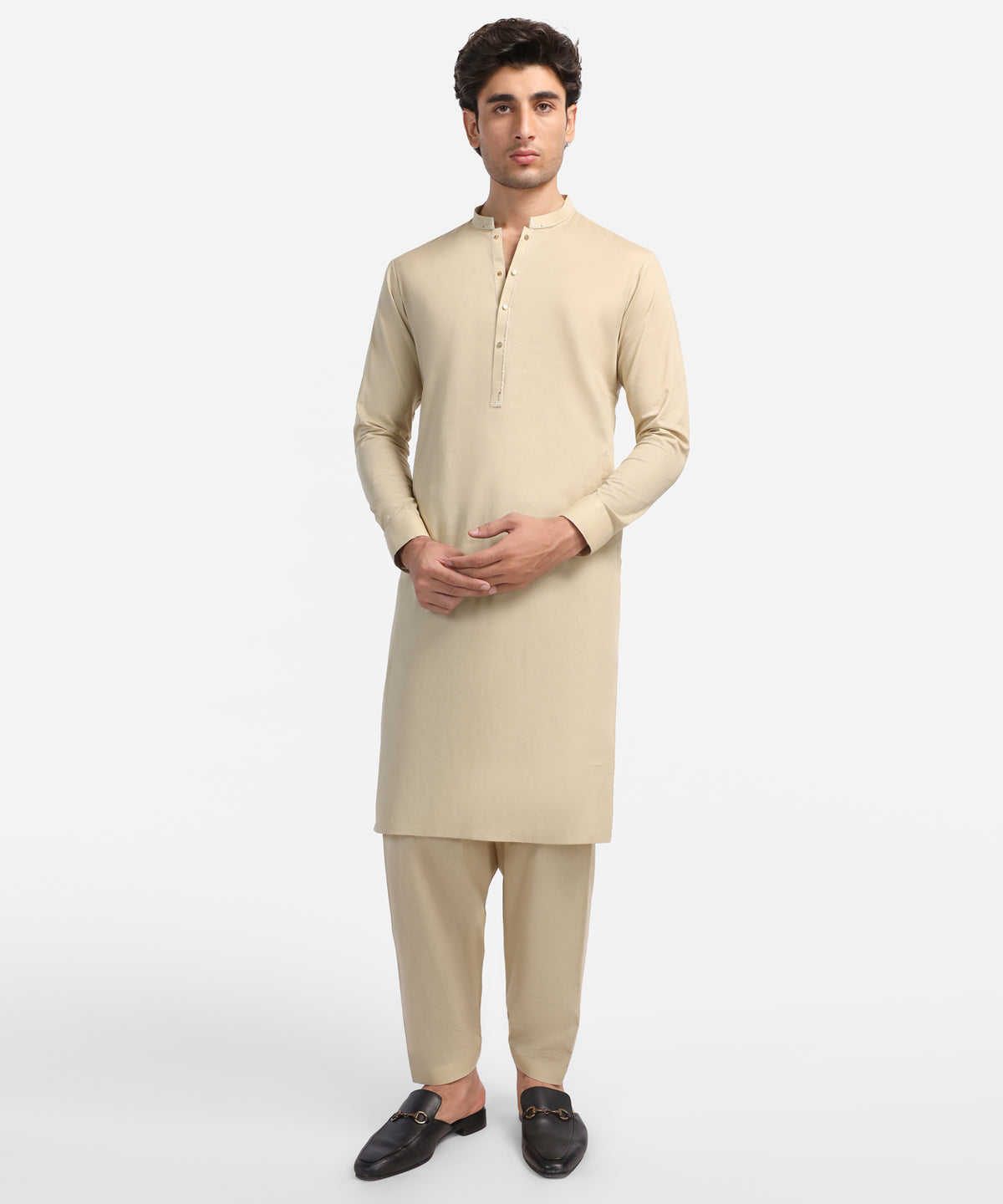Beige Semi-Formal Cotton Kameez Shalwar