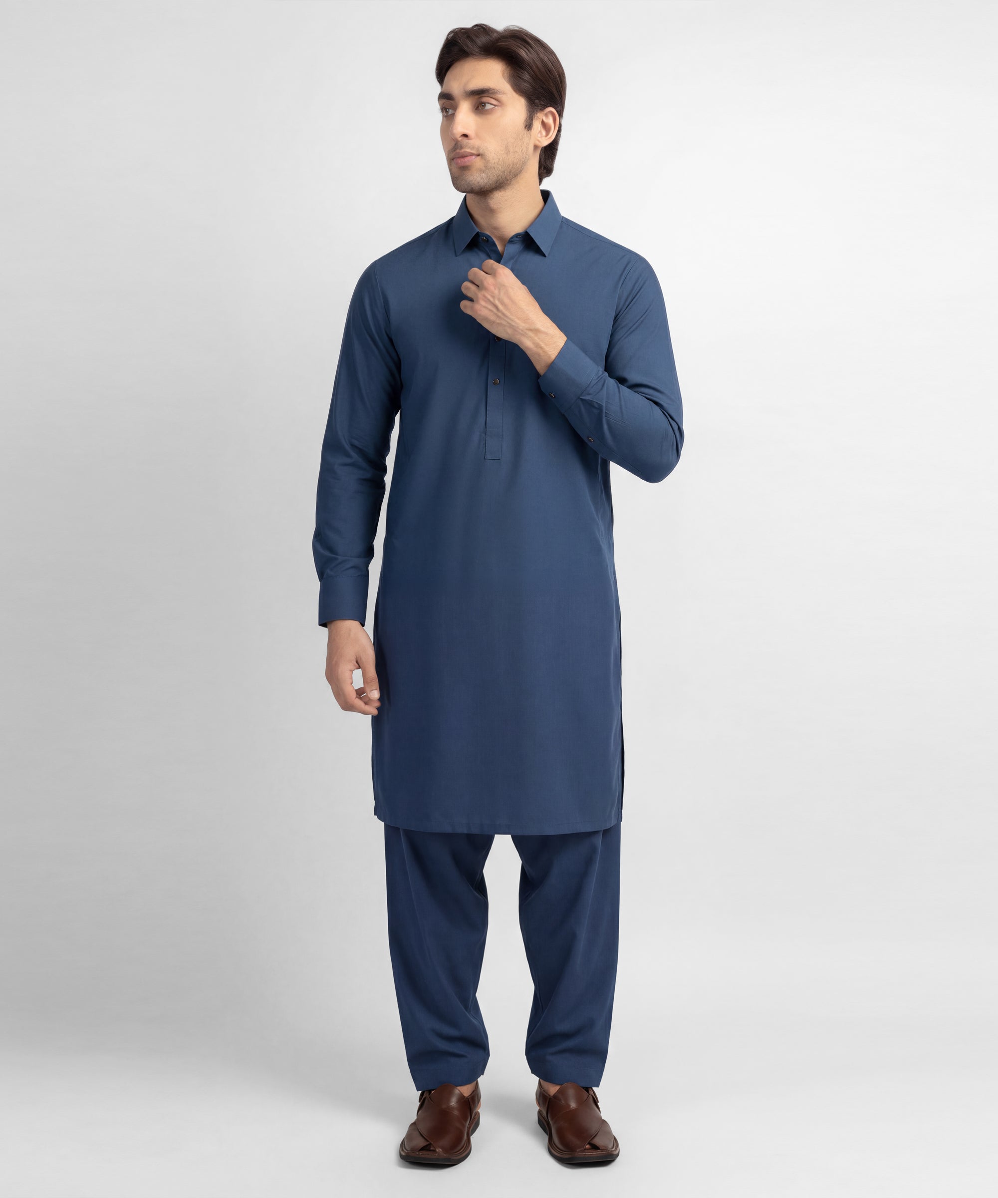 DULL BLUE PLAIN KAMEEZ SHALWAR