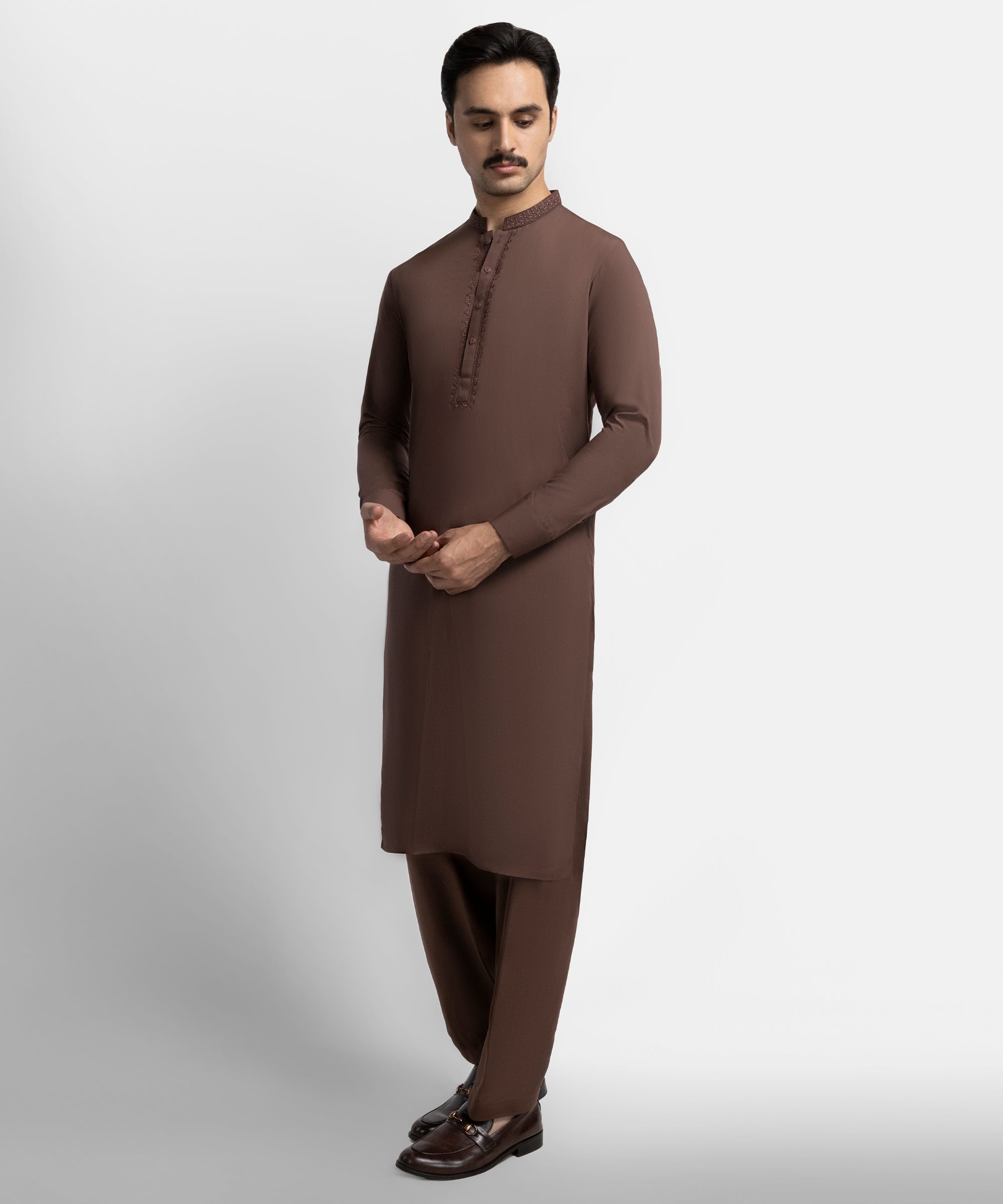 Brown Semi-Formal Kameez Shalwar