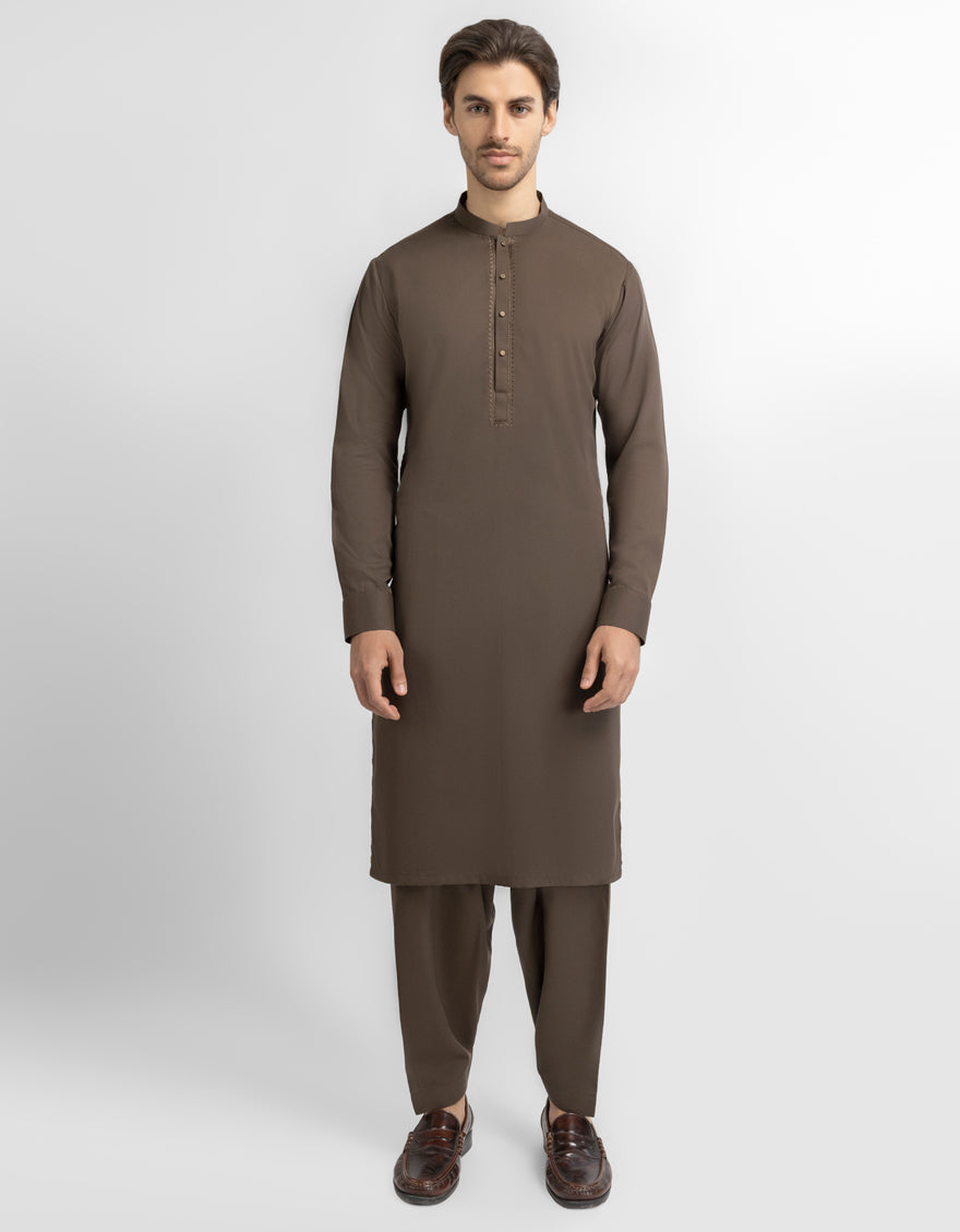 Brown Semi-Formal Kameez Shalwar