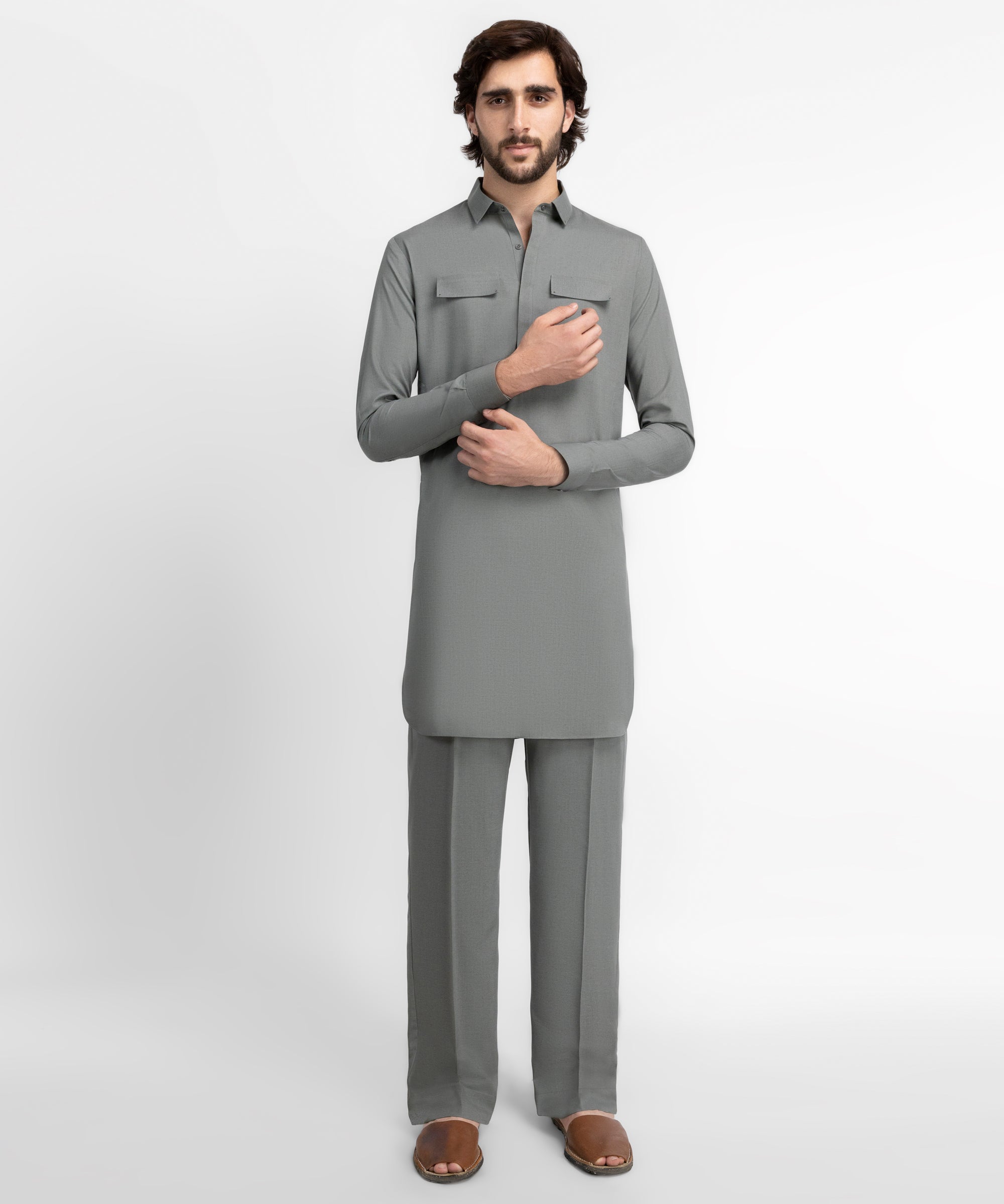 Steel Grey Casual Short Kurta Trousers