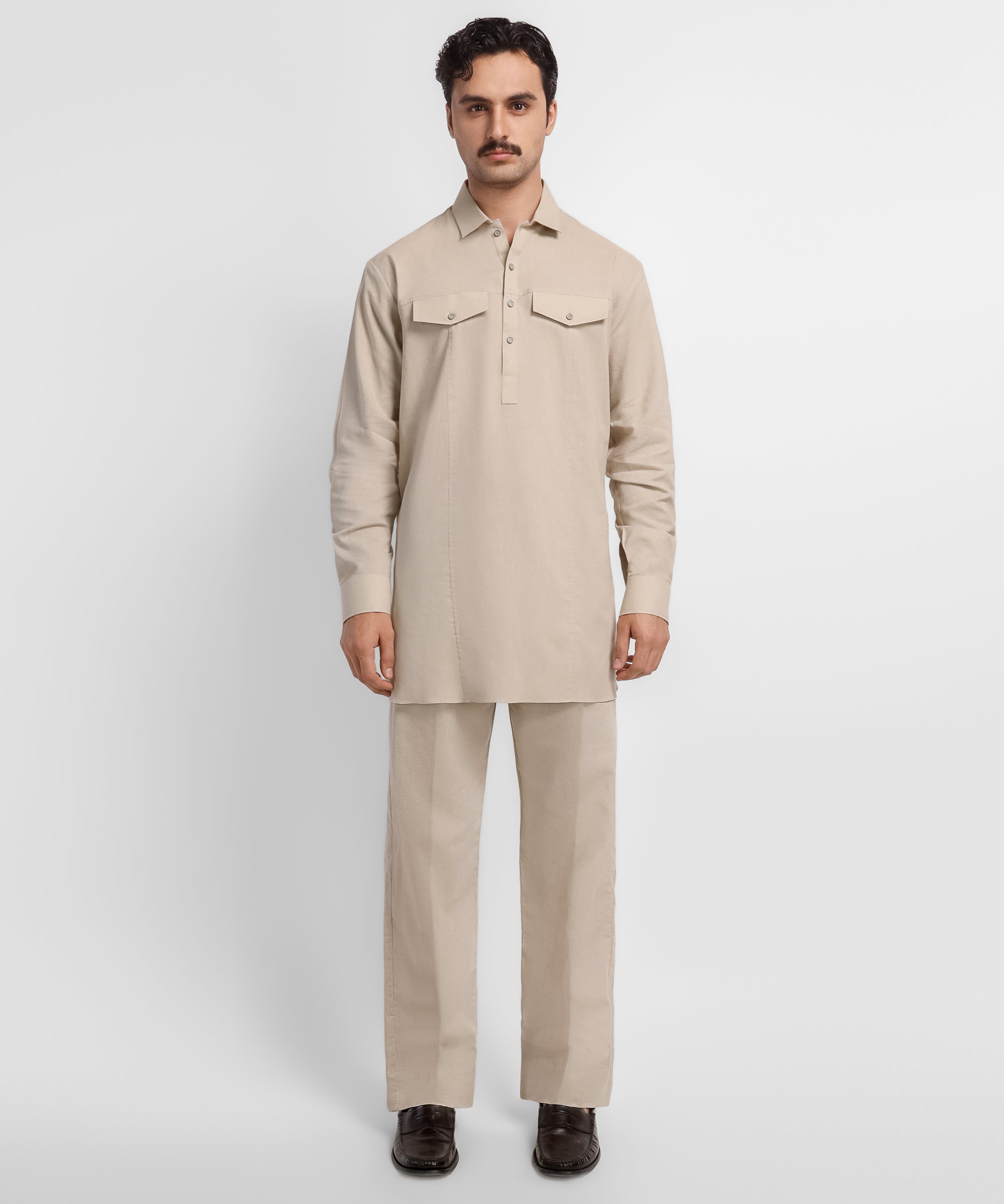 Brown Casual Short Kurta Trousers