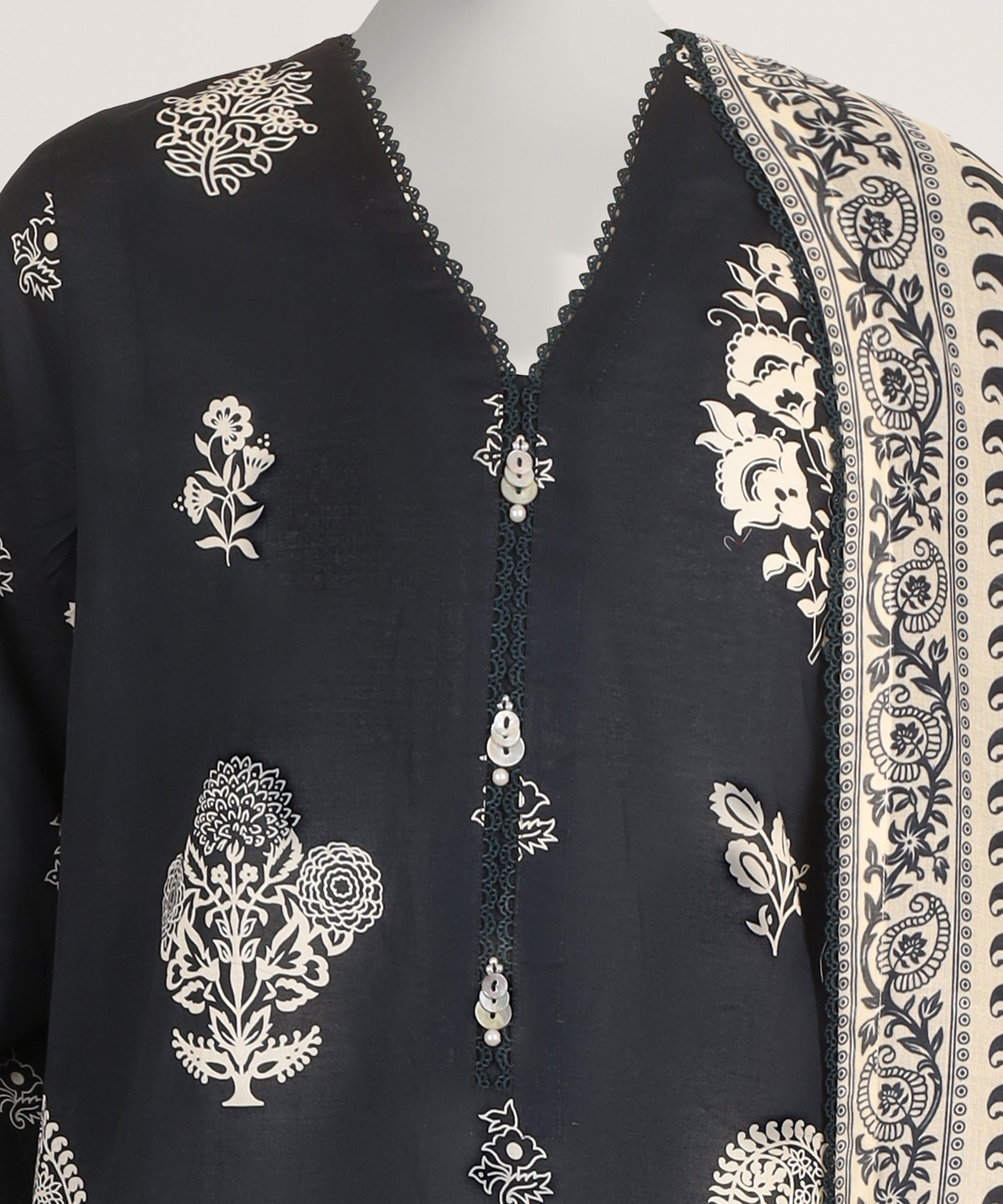 BLUE LAWN PRINTED STITCHED 3PC
