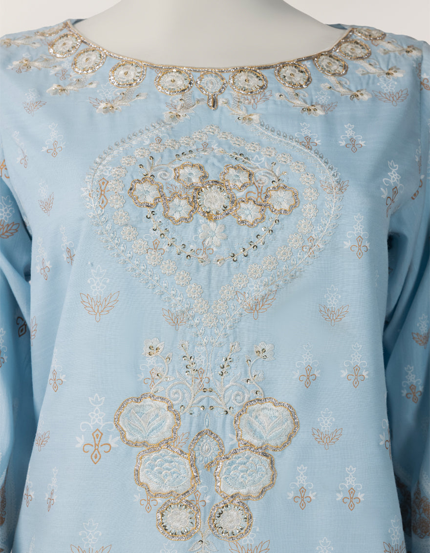 SKY BLUE RAW SILK EMBROIDERED STITCHED 3PC