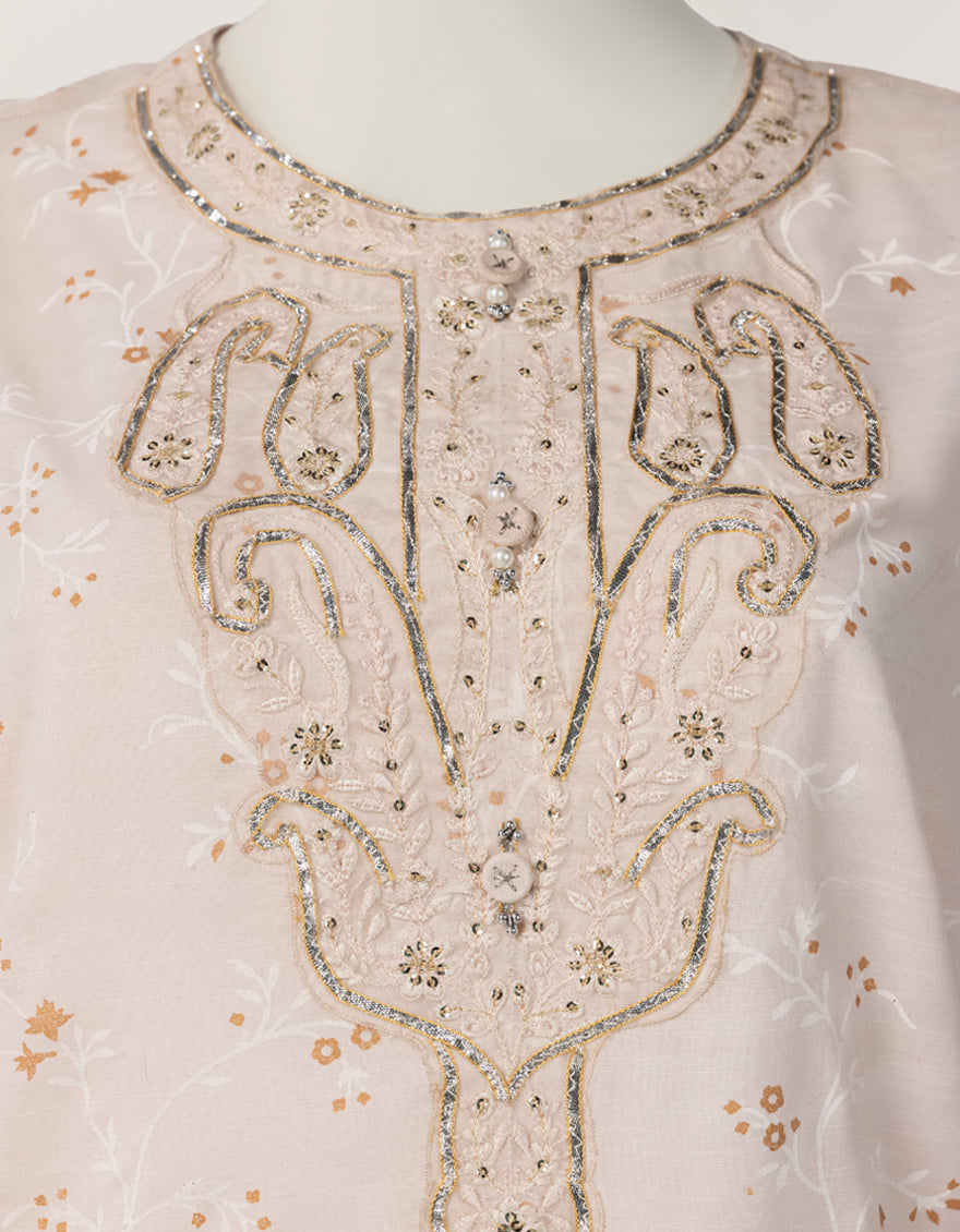 PEACH RAW SILK EMBROIDERED STITCHED 3PC
