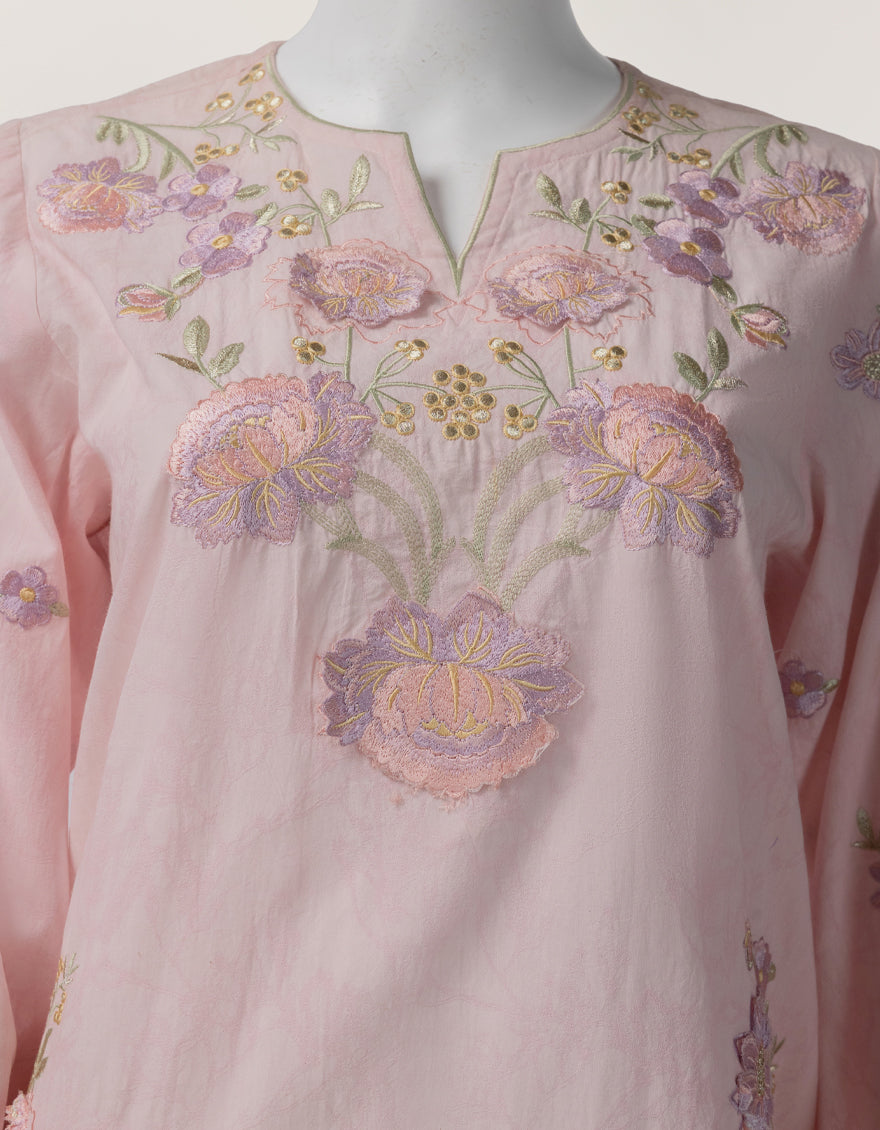 PINK LAWN EMBROIDERED STITCHED 3PC