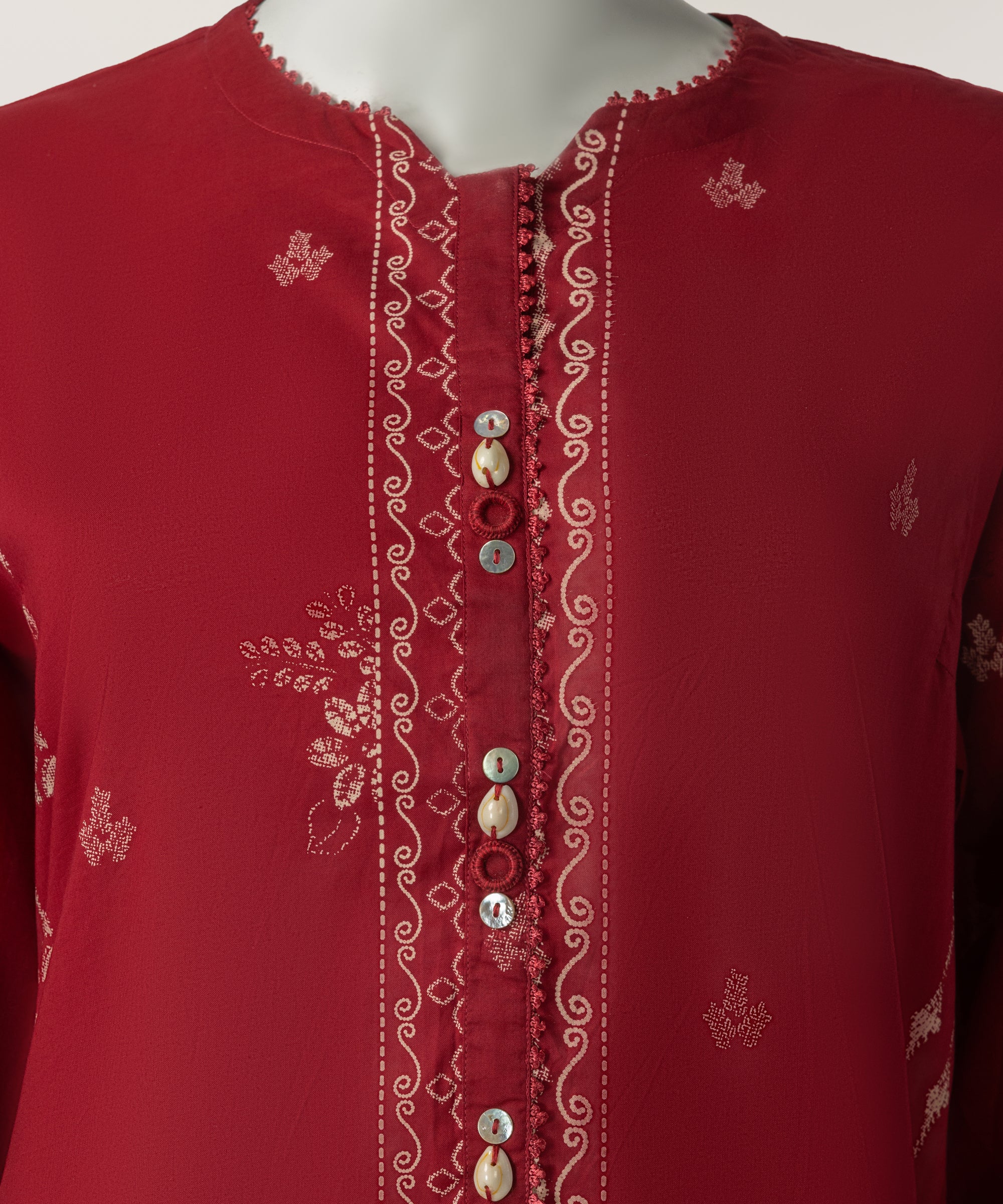 Red Lawn Printed Stitched 3Pc