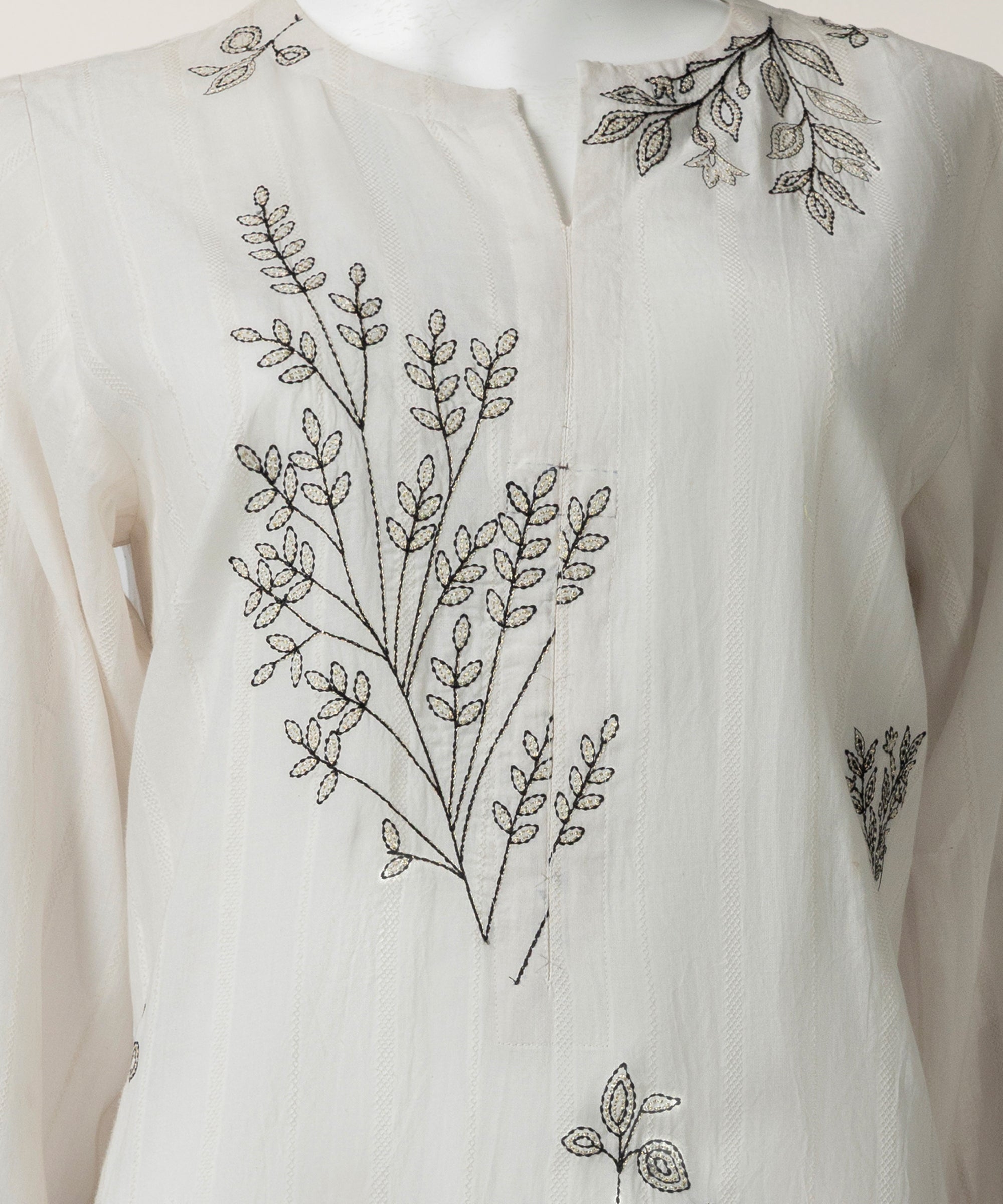 White Dobby Embroidered Stitched 3Pc