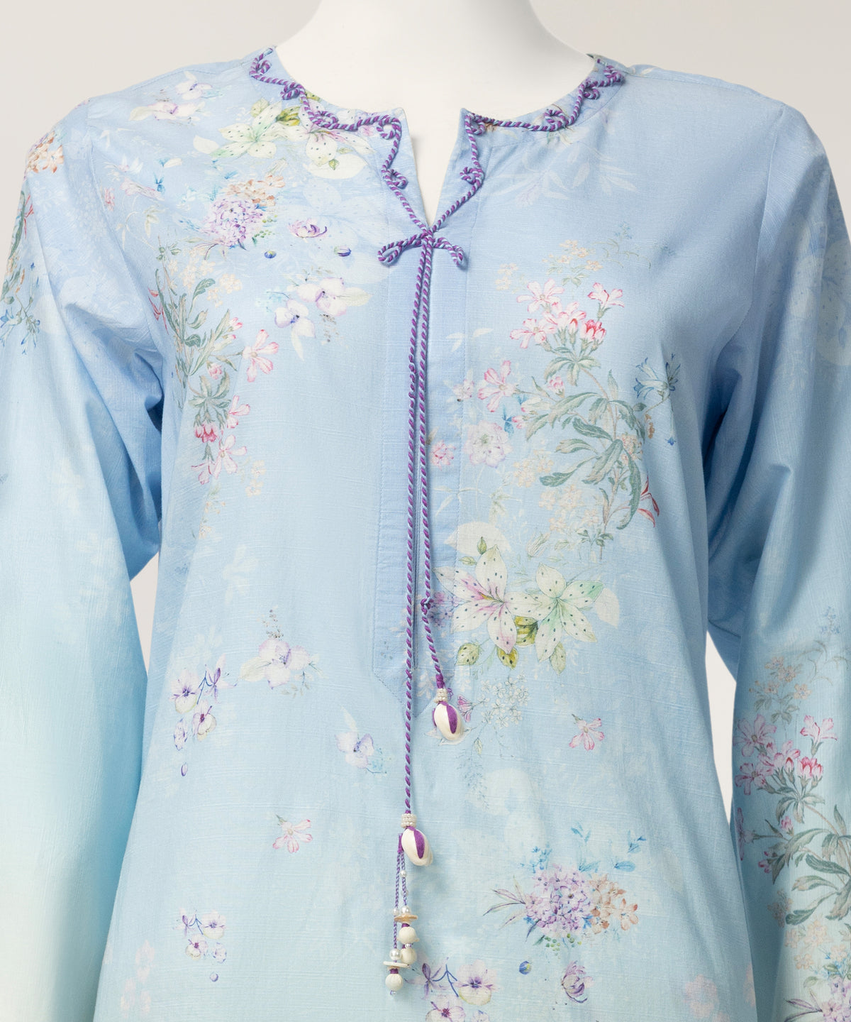 Blue Slub Lawn Digital Printed Stitched 3Pc