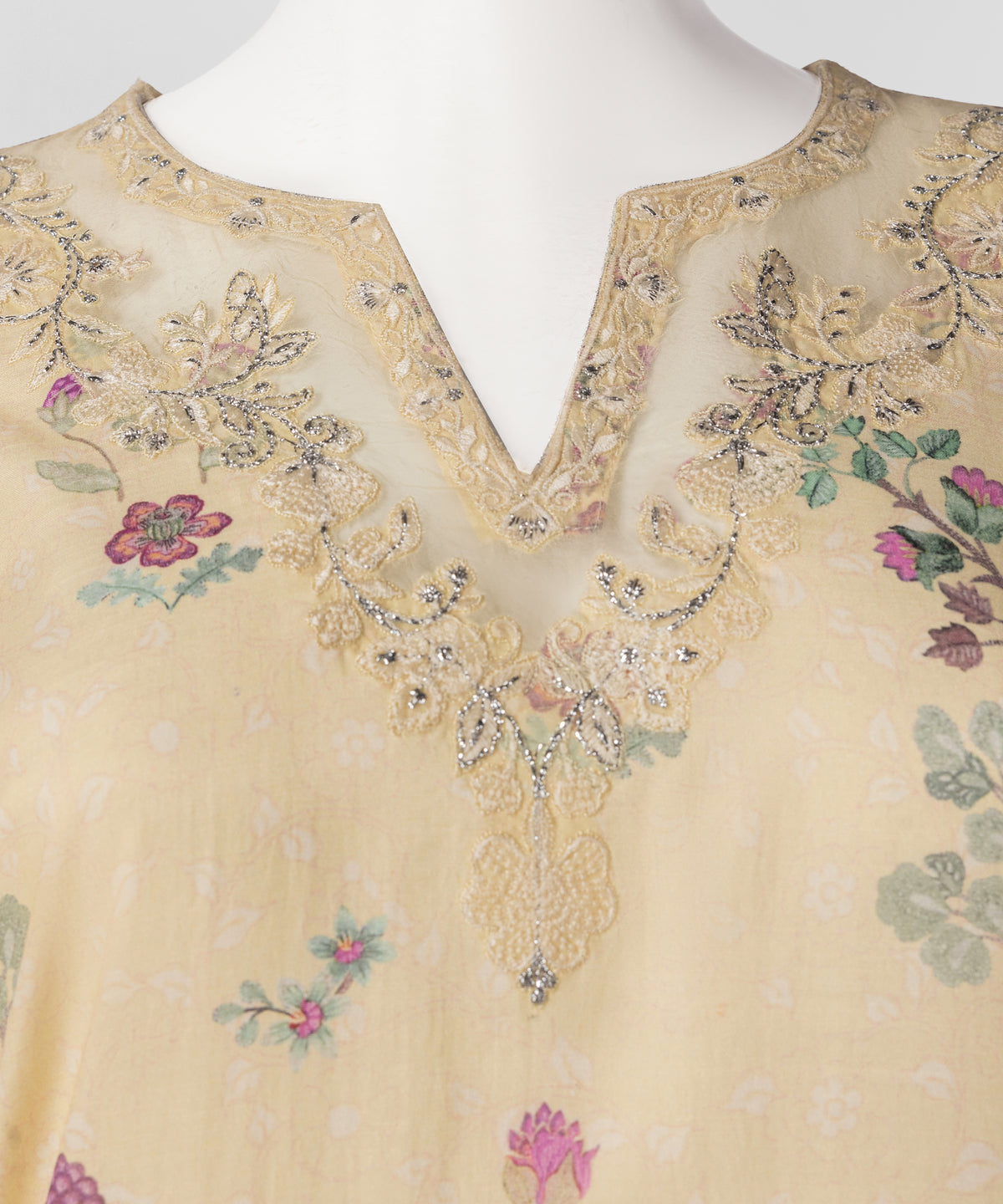 Light Yellow Embroidered Cotton Viscose Stitched 3Pc