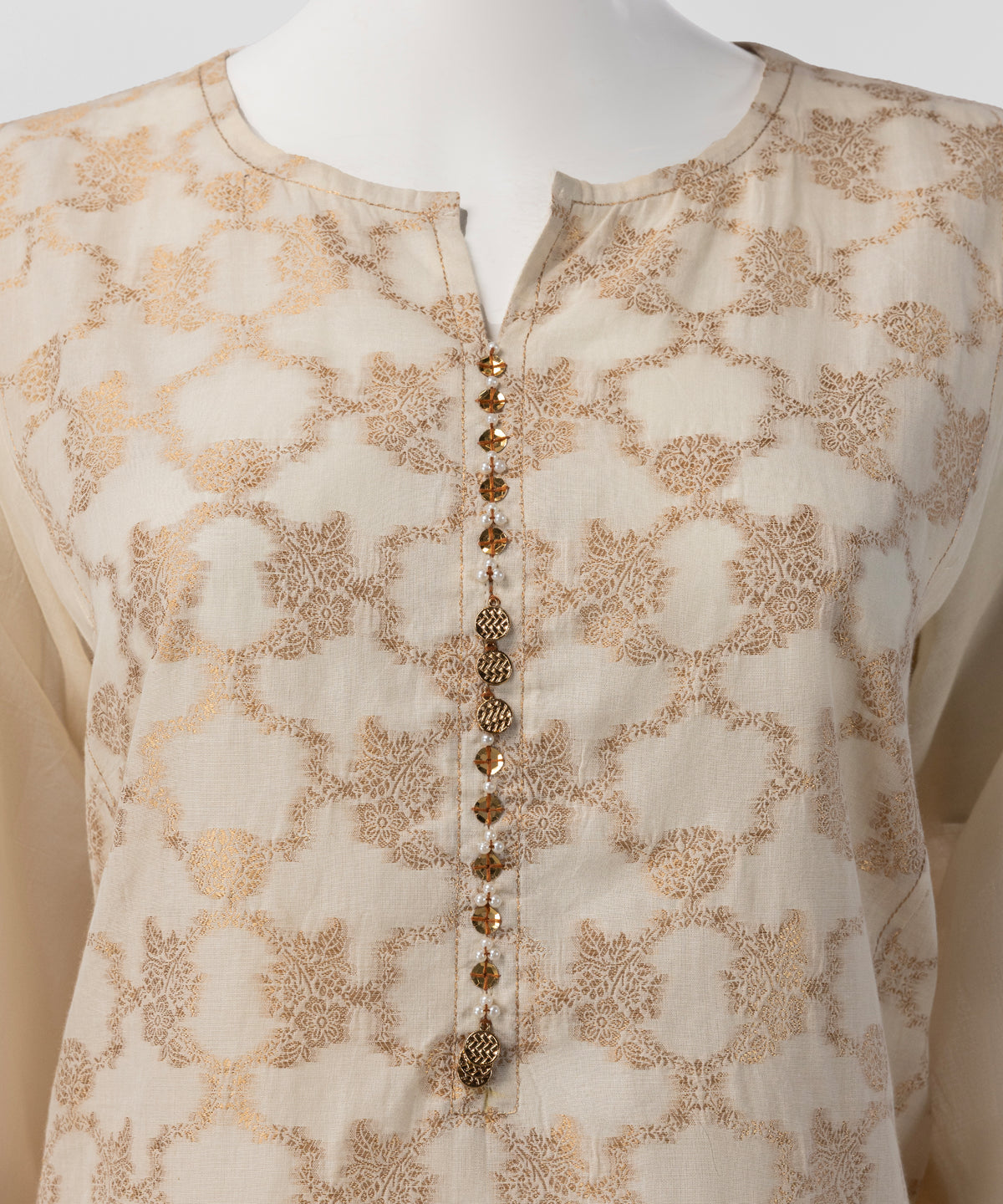 Cream Yarn Dyed Jacquard Stitched 3Pc