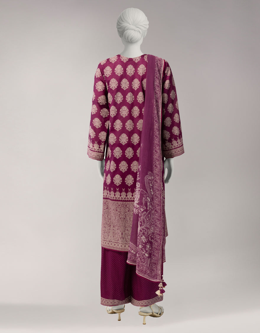 PURPLE LAWN PASTE PRINTED UNSTITCHED 3PC