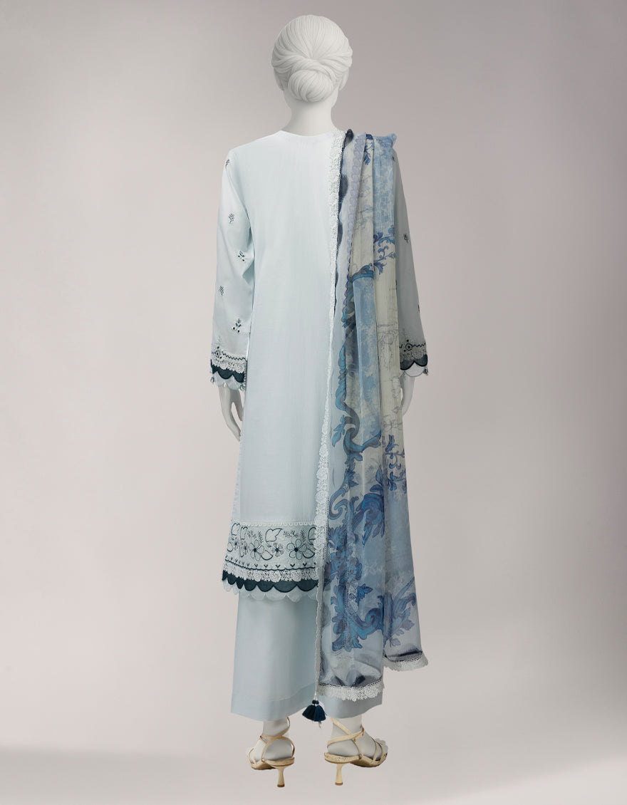 Sky Blue Lawn Schiffli Unstitched 3Pc