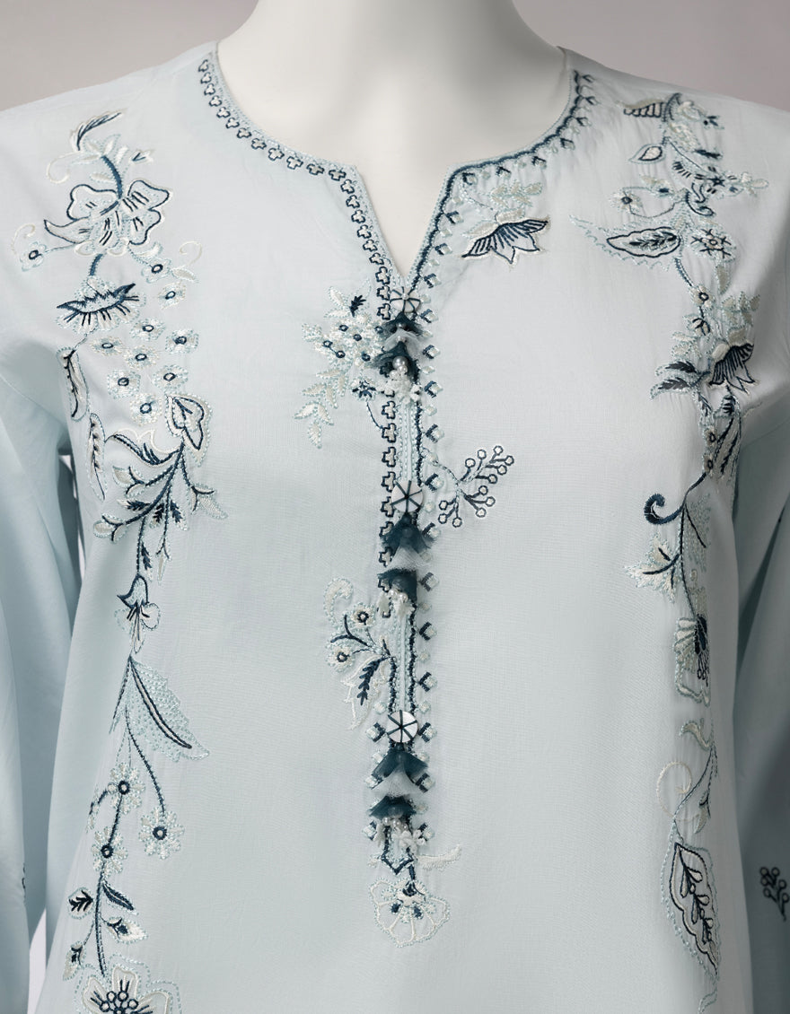 Sky Blue Lawn Schiffli Unstitched 3Pc