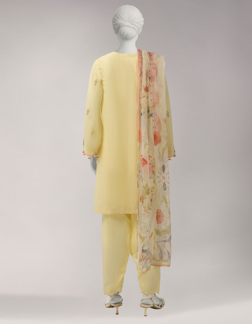 YELLOW LAWN SCHIFFLI UNSTITCHED 3PC