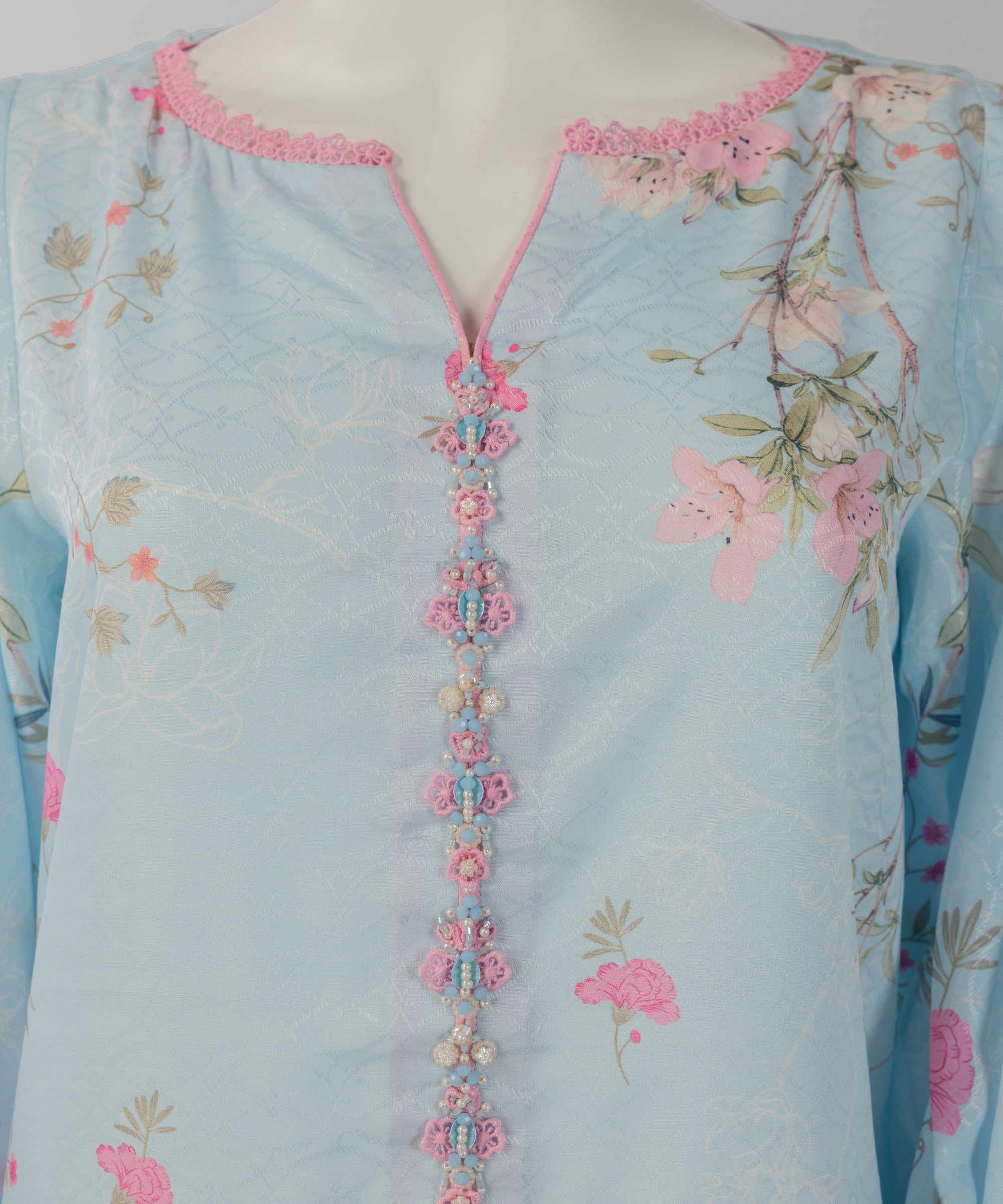 Sky Blue Dobby Digital Printed Unstitched 3Pc