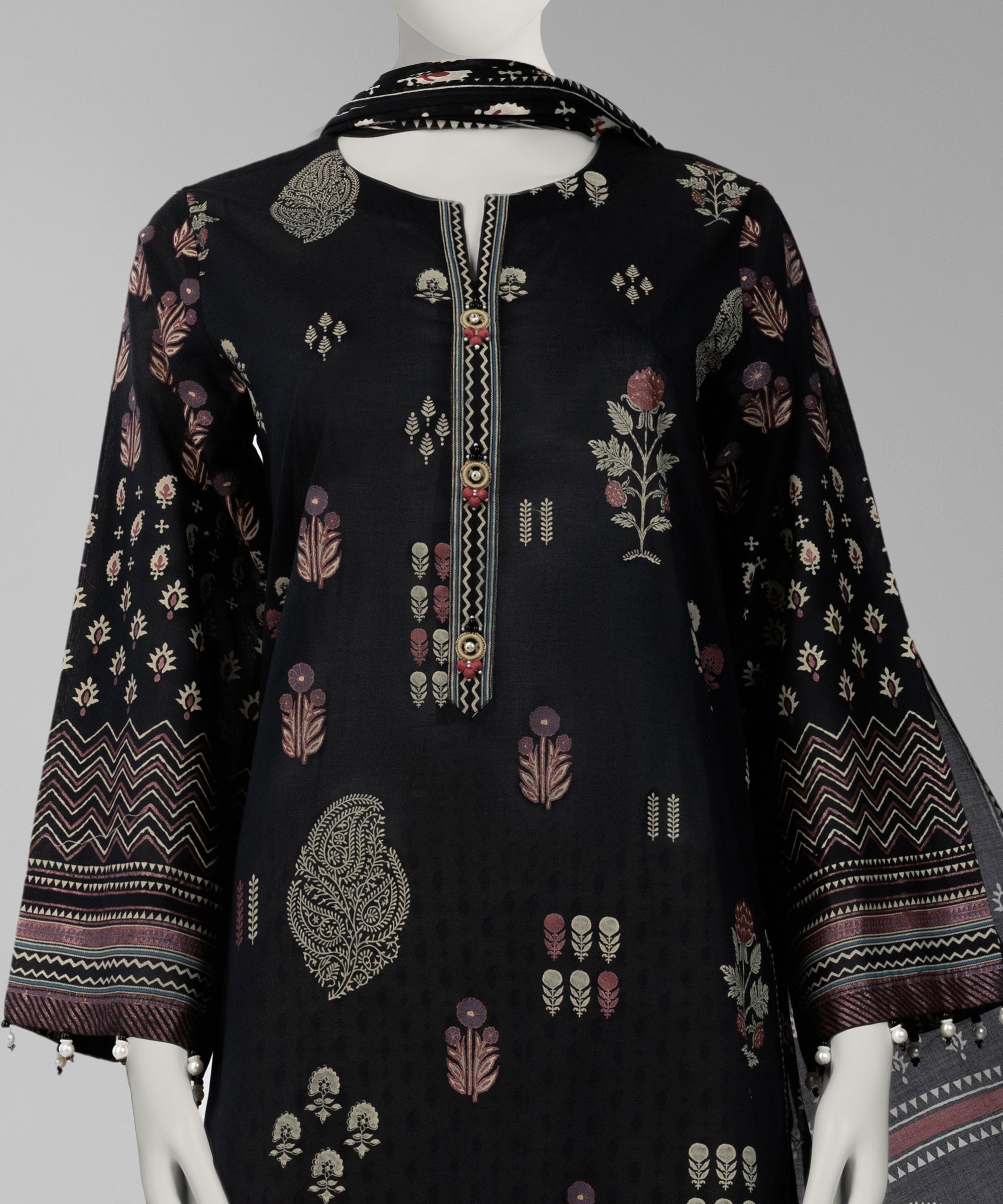 Black Lawn Paste Printed Unstitched 3Pc