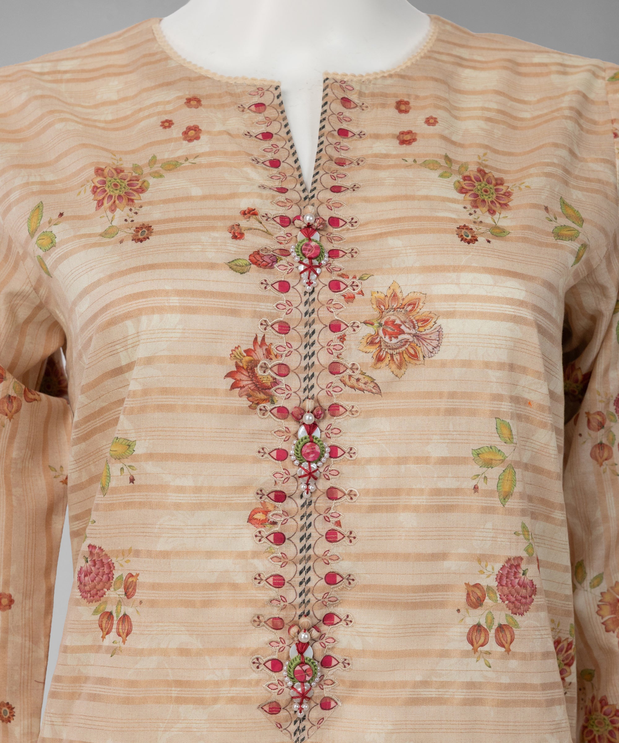 Beige Jacquard Digital Printed Unstitched 3Pc