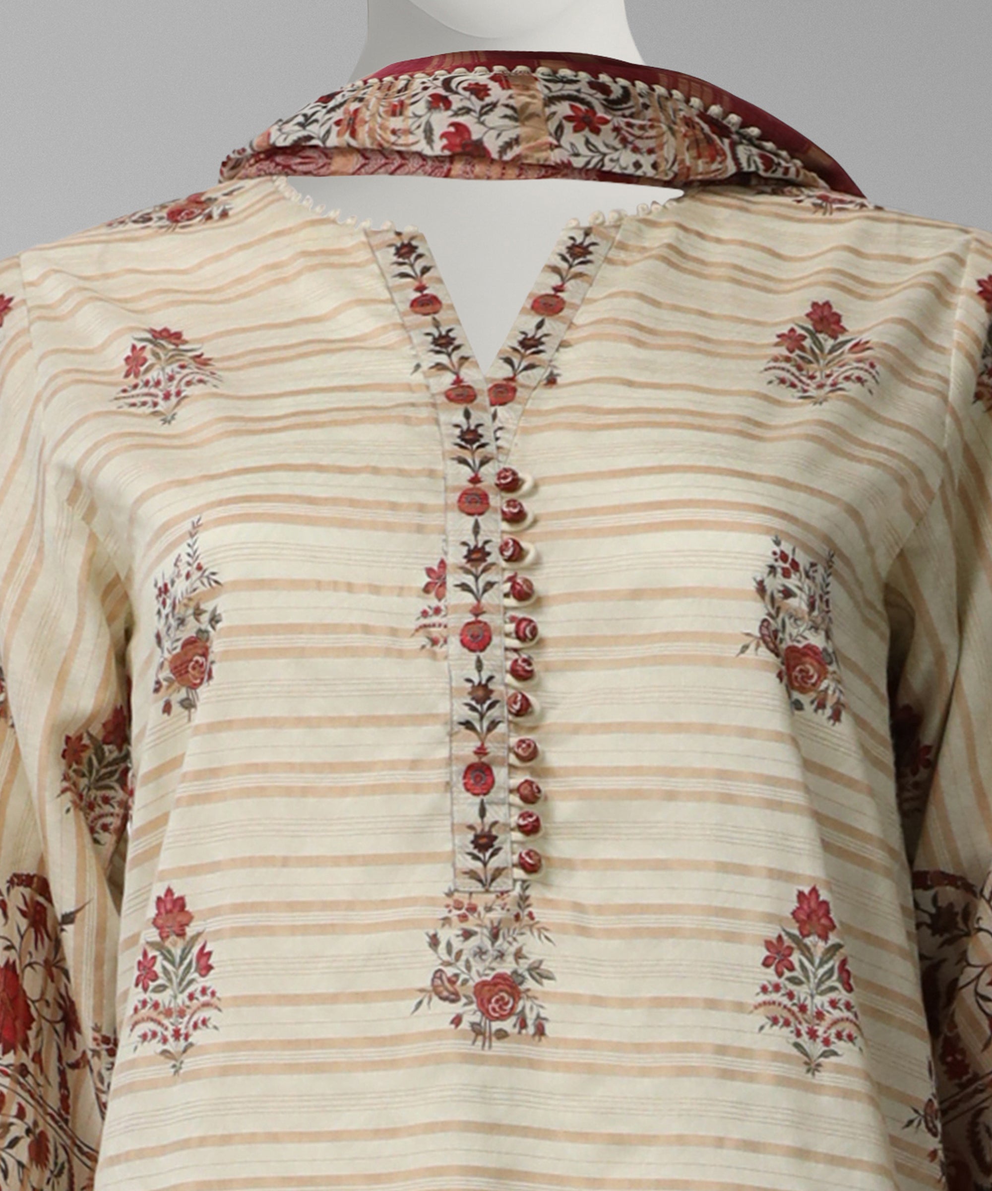Ivory Jacquard Digital Printed Unstitched 3Pc
