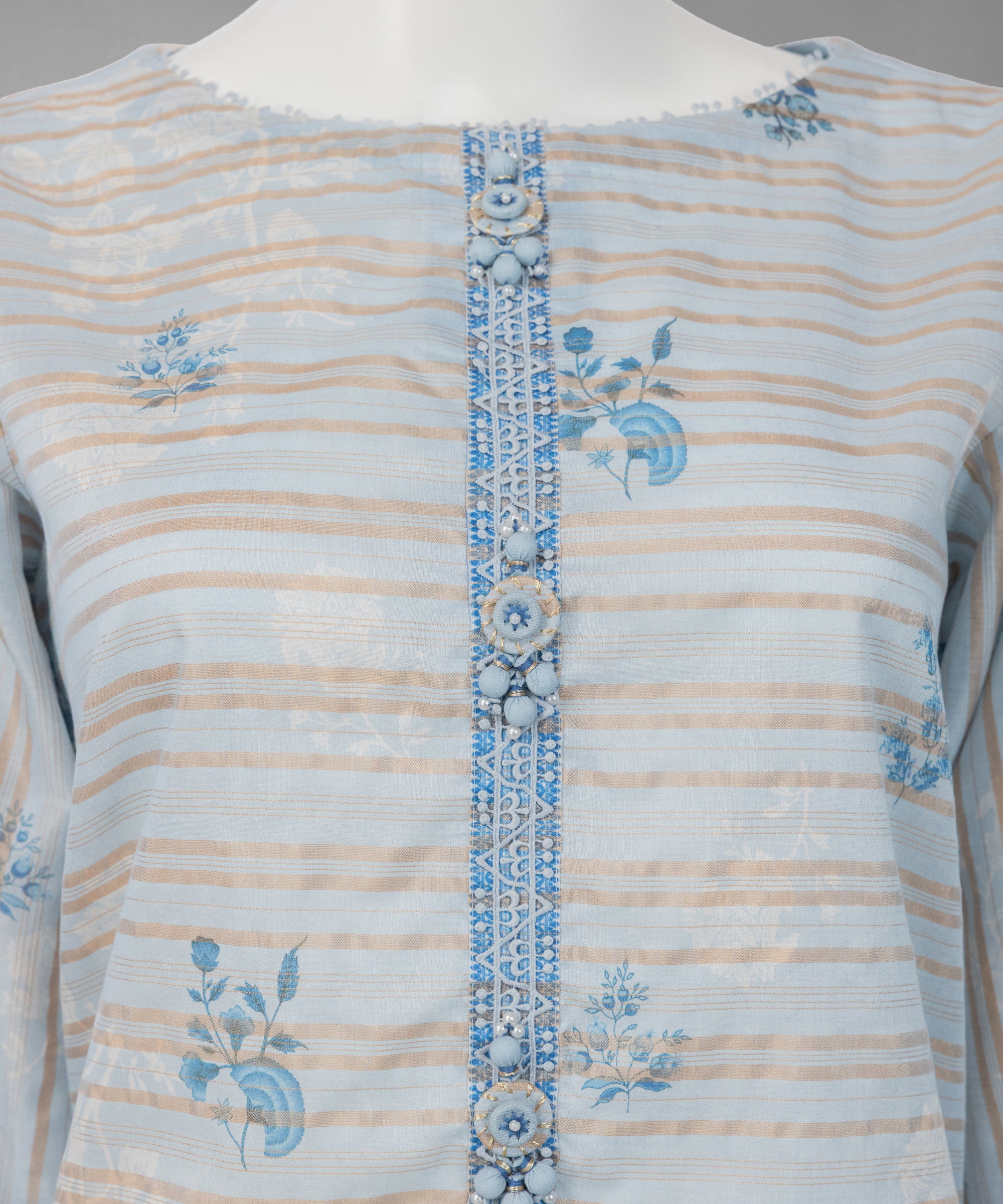Sky Blue Jacquard Digital Printed Unstitched 3Pc