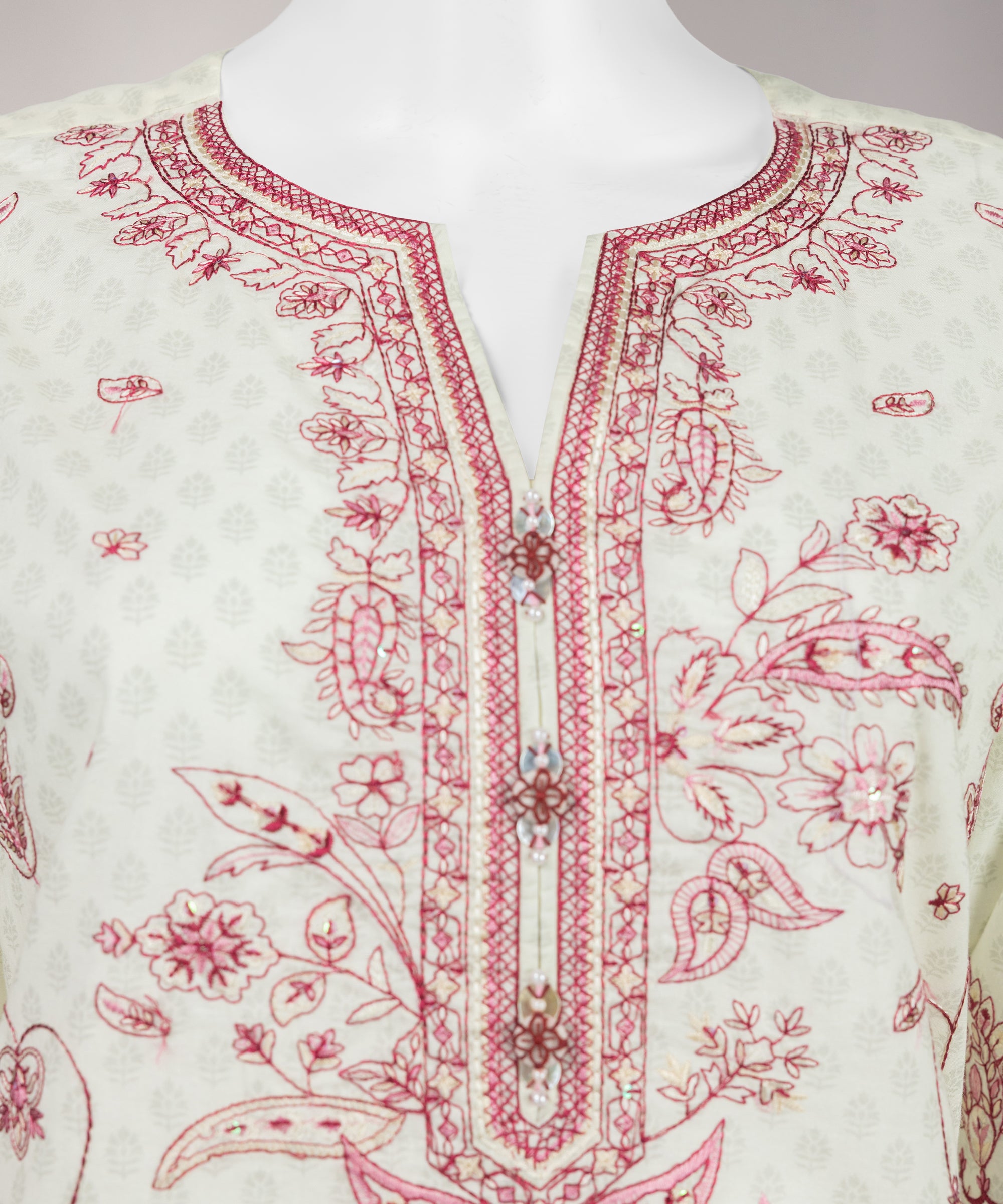 Cream Lawn Embroidered Unstitched 3Pc