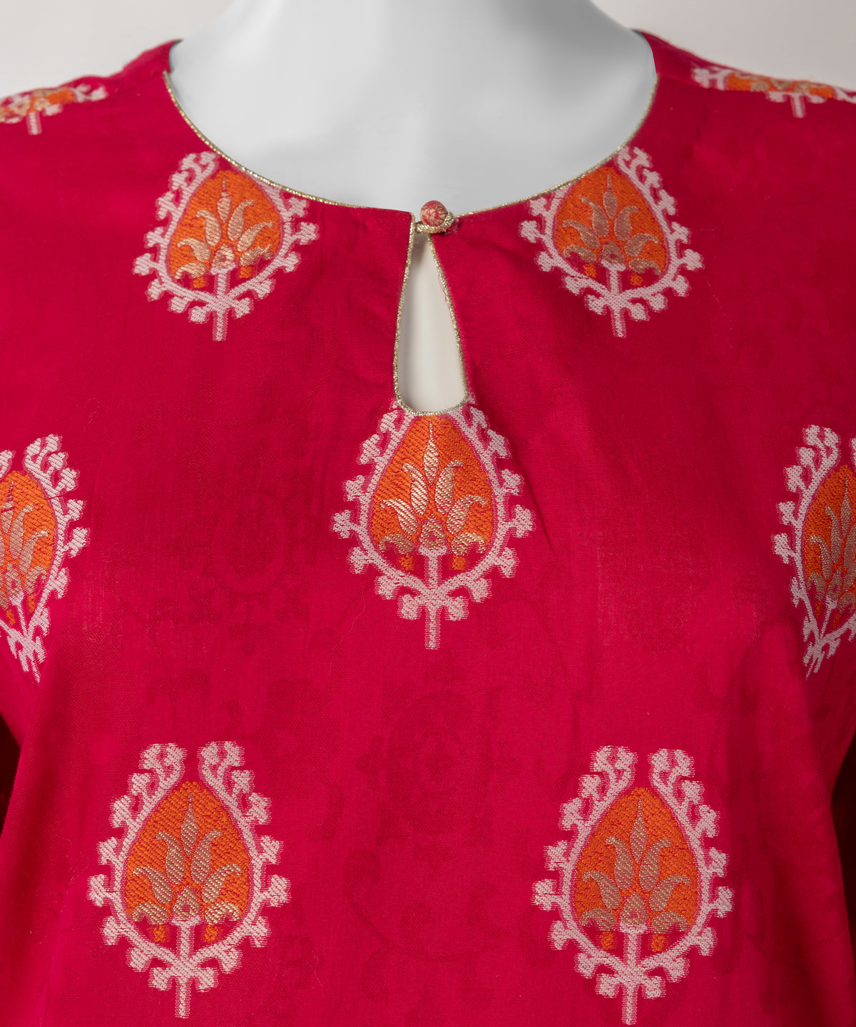 Red Yarn Dyed Jacquard Unstitched 3Pc