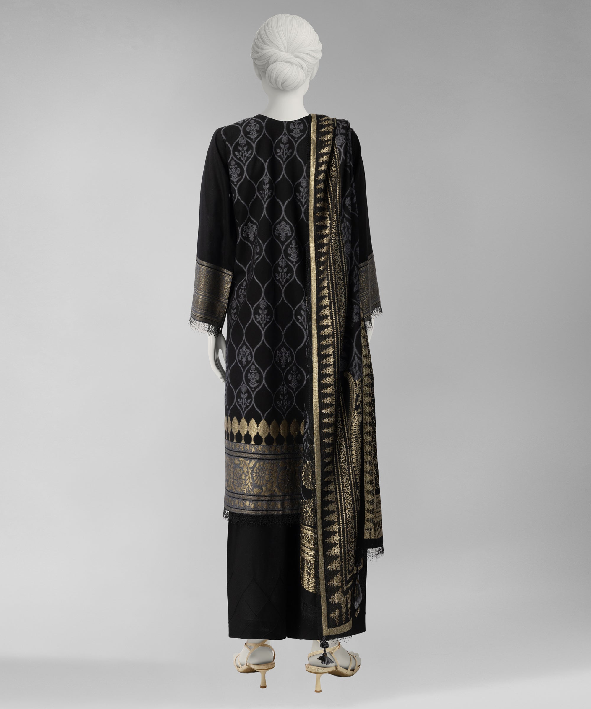 Black Jacquard Yarn Dyed Unstitched 3Pc