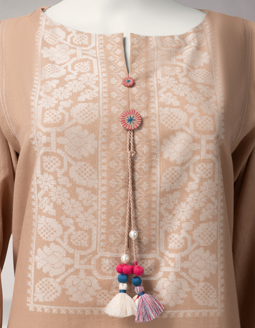 Beige Jacquard Yarn Dyed Unstitched 3Pc