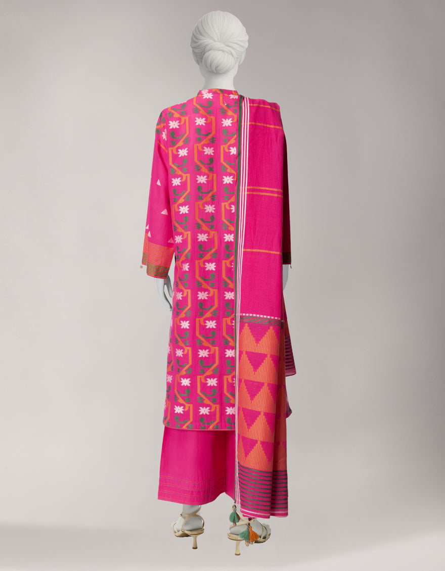Pink Jacquard Yarn Dyed Unstitched 3Pc